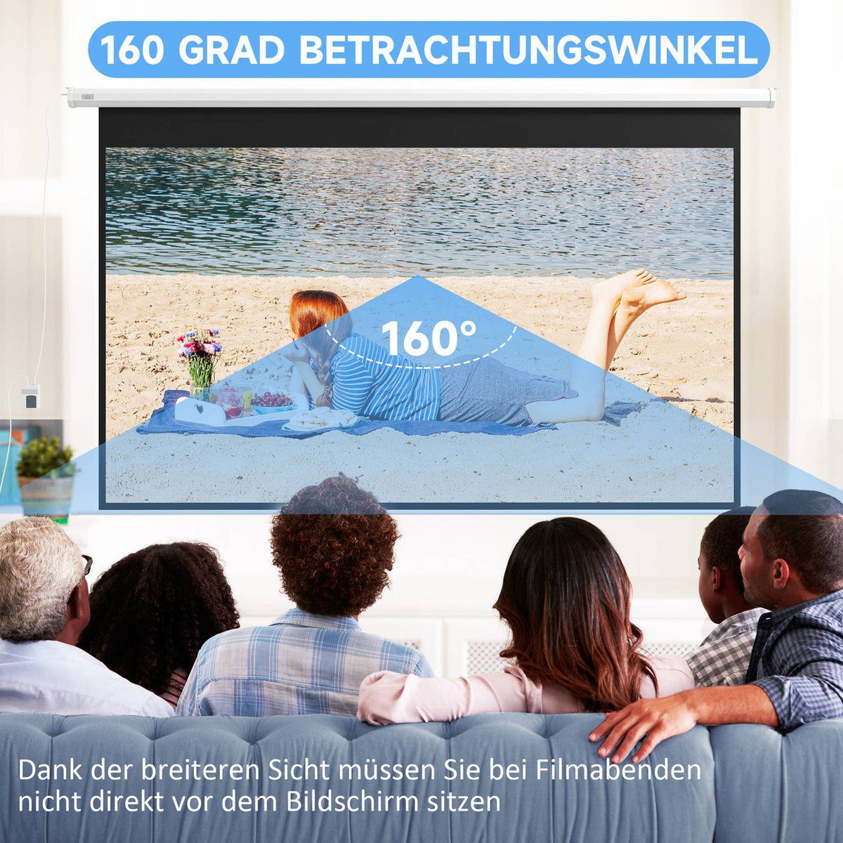 Electric Projector Screen 266 x 149 cm 16:9 Projection Screen with Remote Control for Home Cinema Presentation Metal White