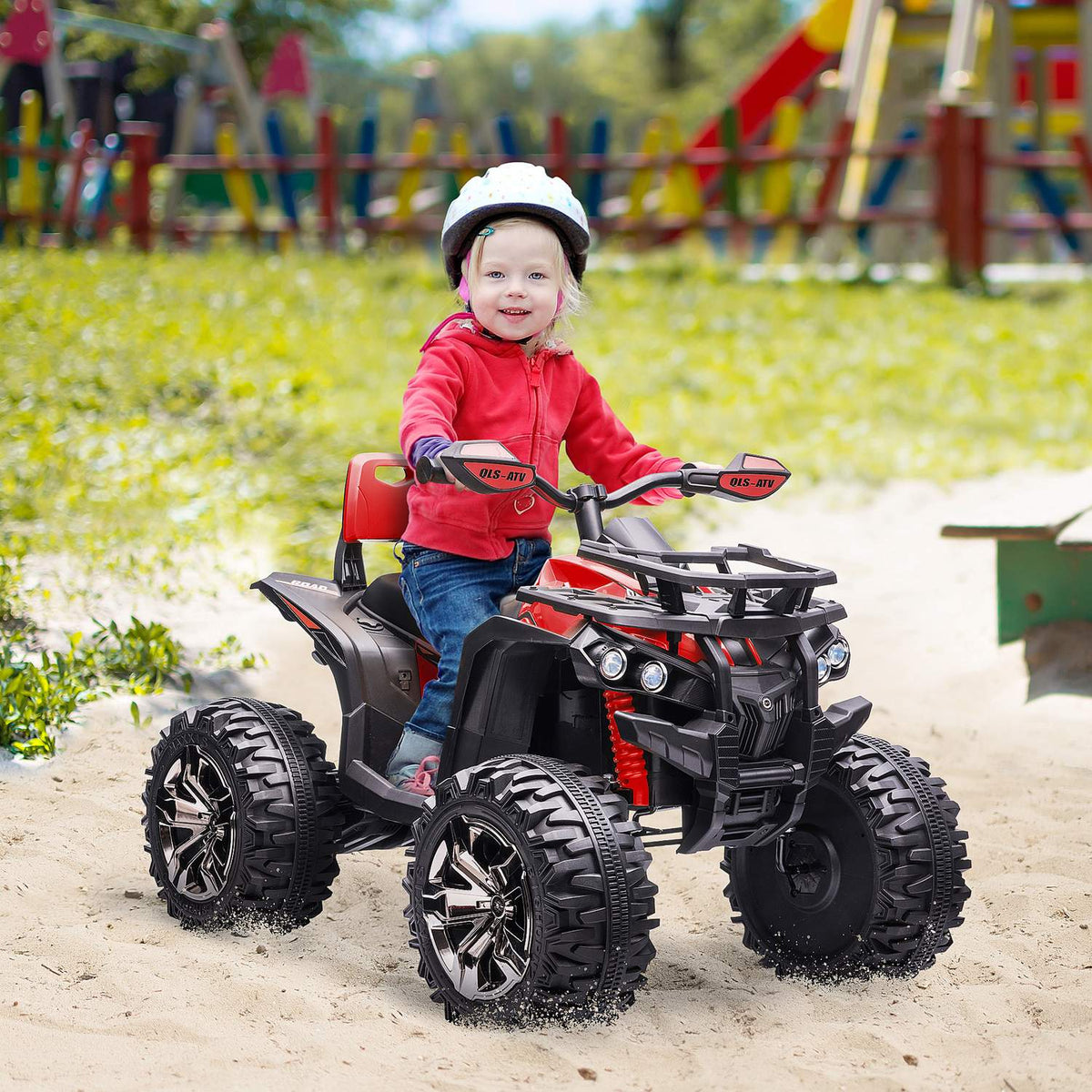 Electric Quad 12V Children'S Quad With Headlight, Usb Port, Mp3 Music Player, 3-5 Years, 3-8 Km/H, Metal, Red