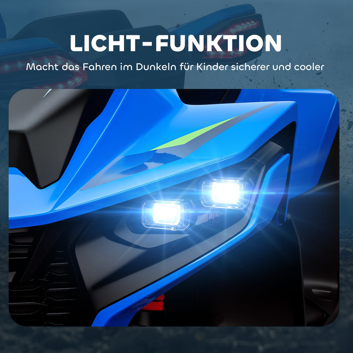 Electric Quad for Children 12V Electric Children's Quad with 2 Motors, 3-6km/h Children's Quad with Suspension, LED Light, Children's Car with USB, Music for 3-8 Years Children, Blue