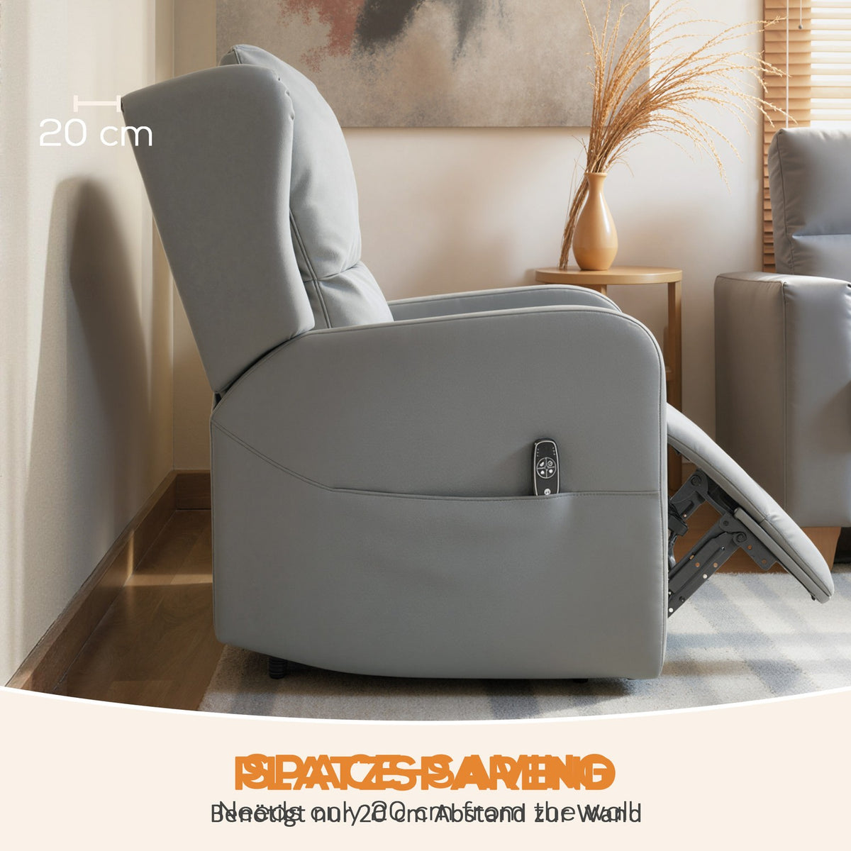 Electric Recliner Chair, Faux Leather, Gray, Footrest
