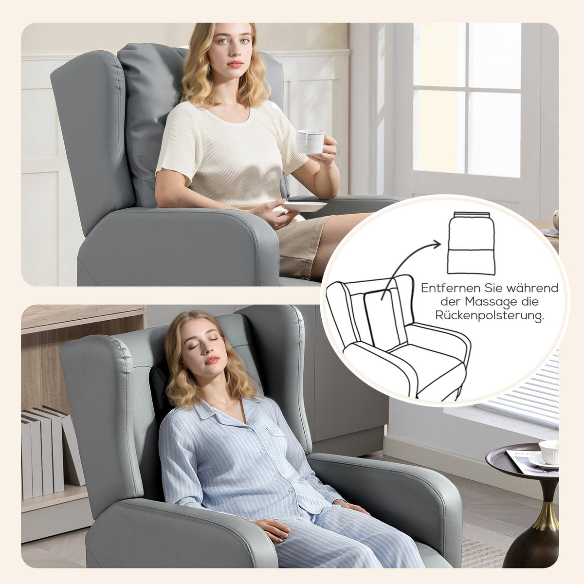 Electric Recliner Chair, Faux Leather, Gray, Footrest