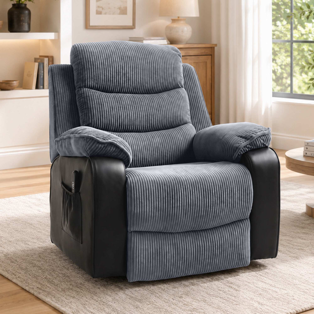 Electric Recliner Chair with Corduroy Cover, Dark Grey