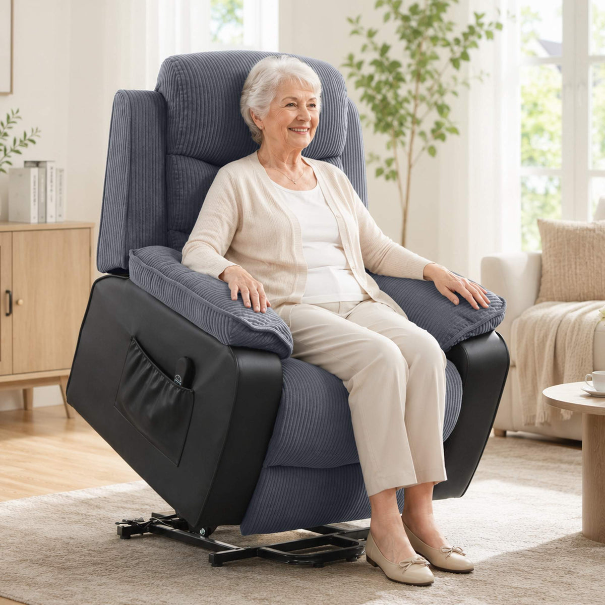 Electric Recliner Chair with Corduroy Cover, Dark Grey