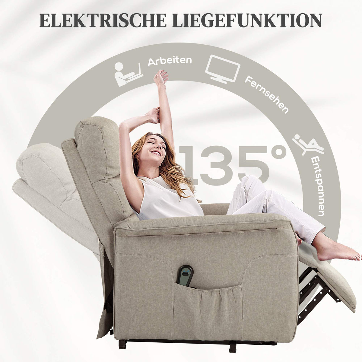 Electric Recliner Chair with Lift, Adjustable, Beige, 120 kg Capacity