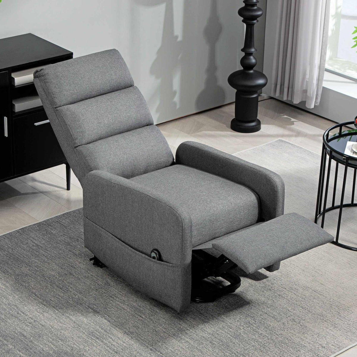 Electric Recliner Chair with Lift, Remote, Linen Look, Gray