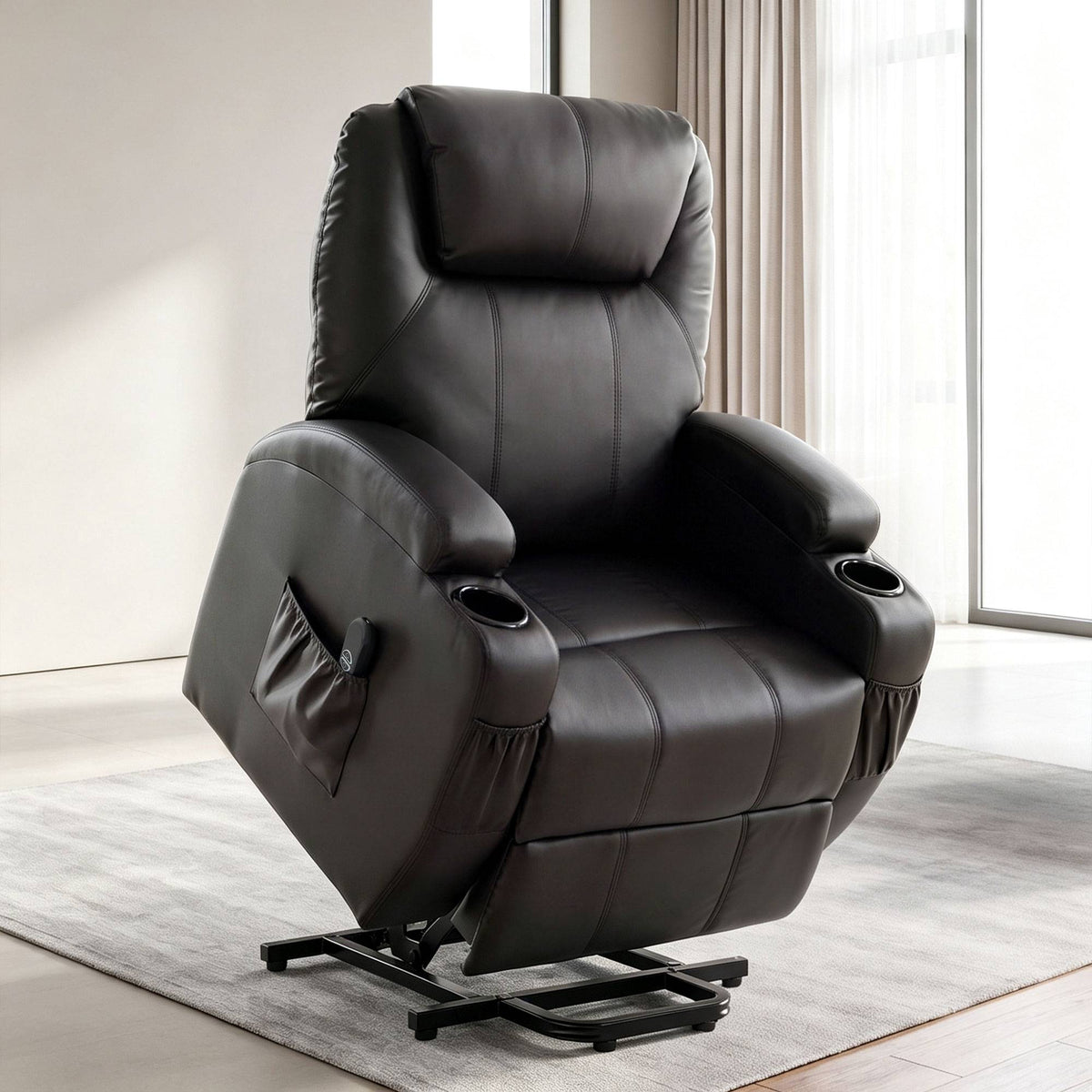 Electric Recliner Chair with Lift, USB, Black Faux Leather