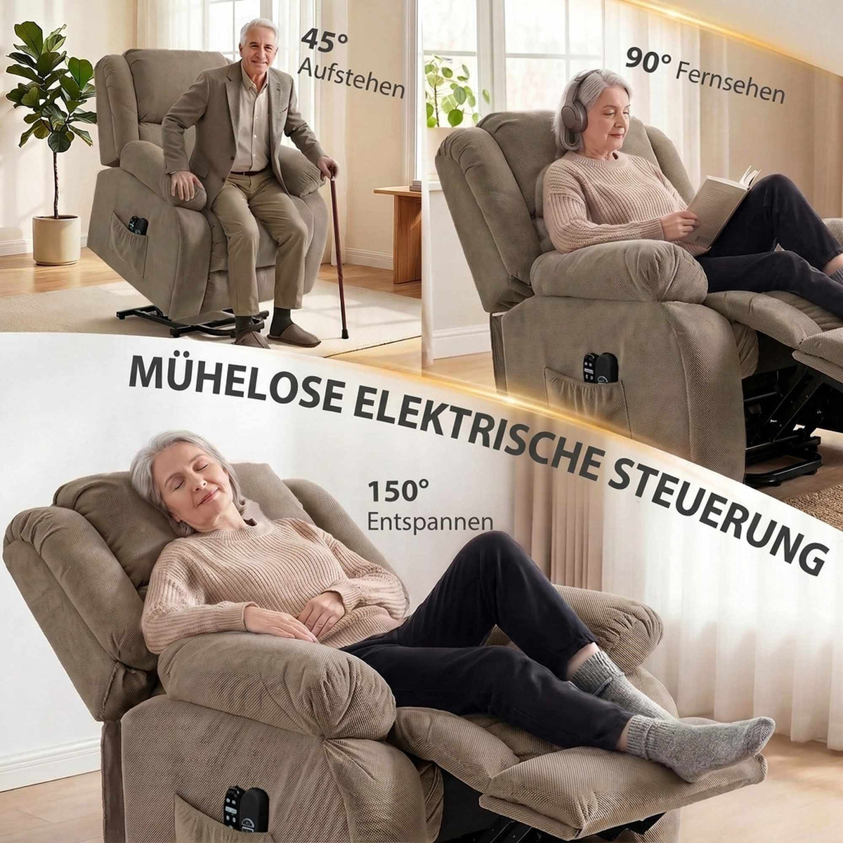 Electric Recliner Chair with Massage and Heat, Light Brown