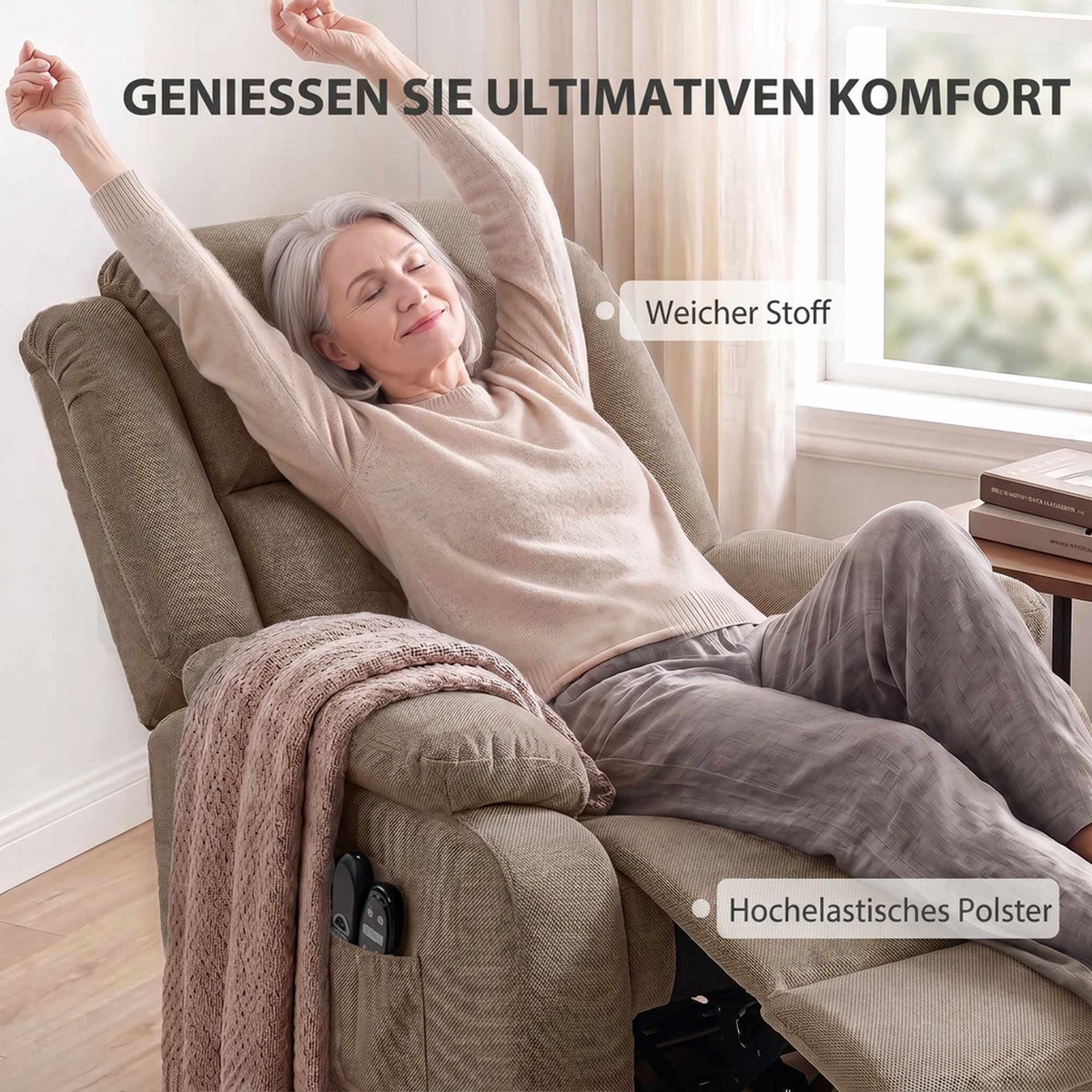 Electric Recliner Chair with Massage and Heat, Light Brown