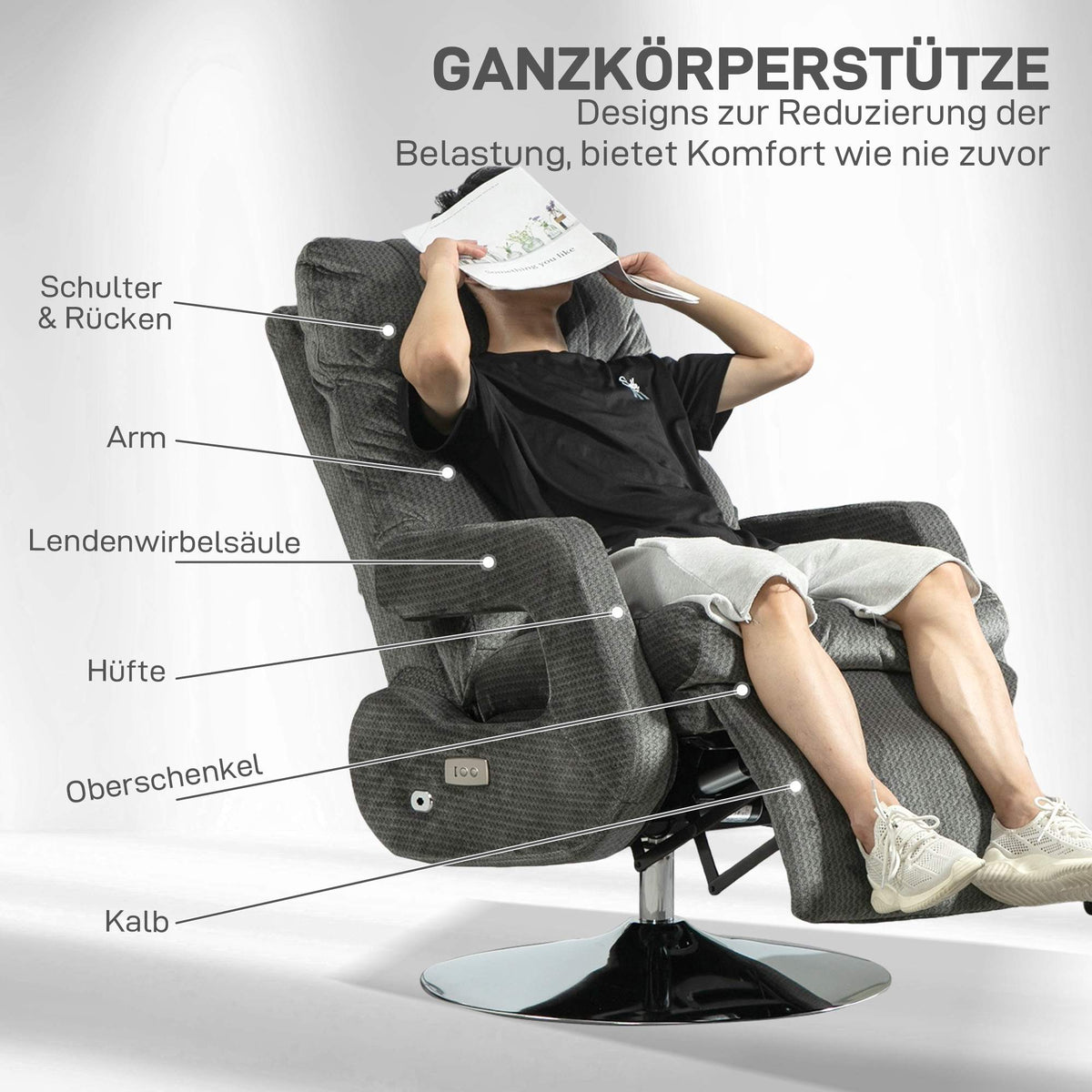 Electric Recliner Chair with USB, Velvet, Swivel, Grey