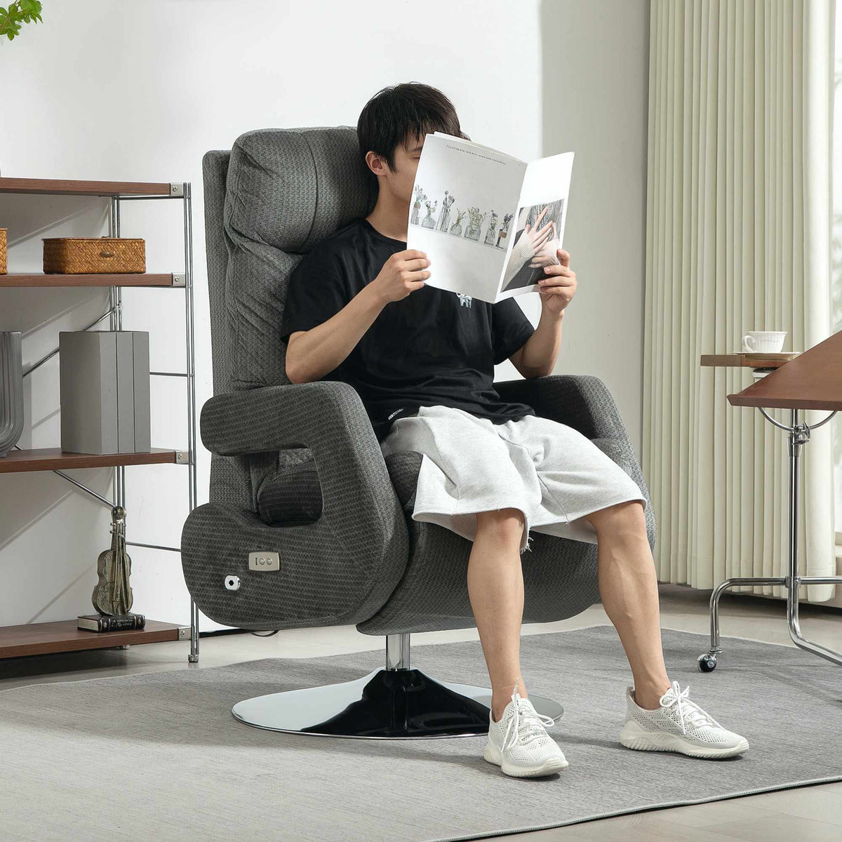 Electric Recliner Chair with USB, Velvet, Swivel, Grey