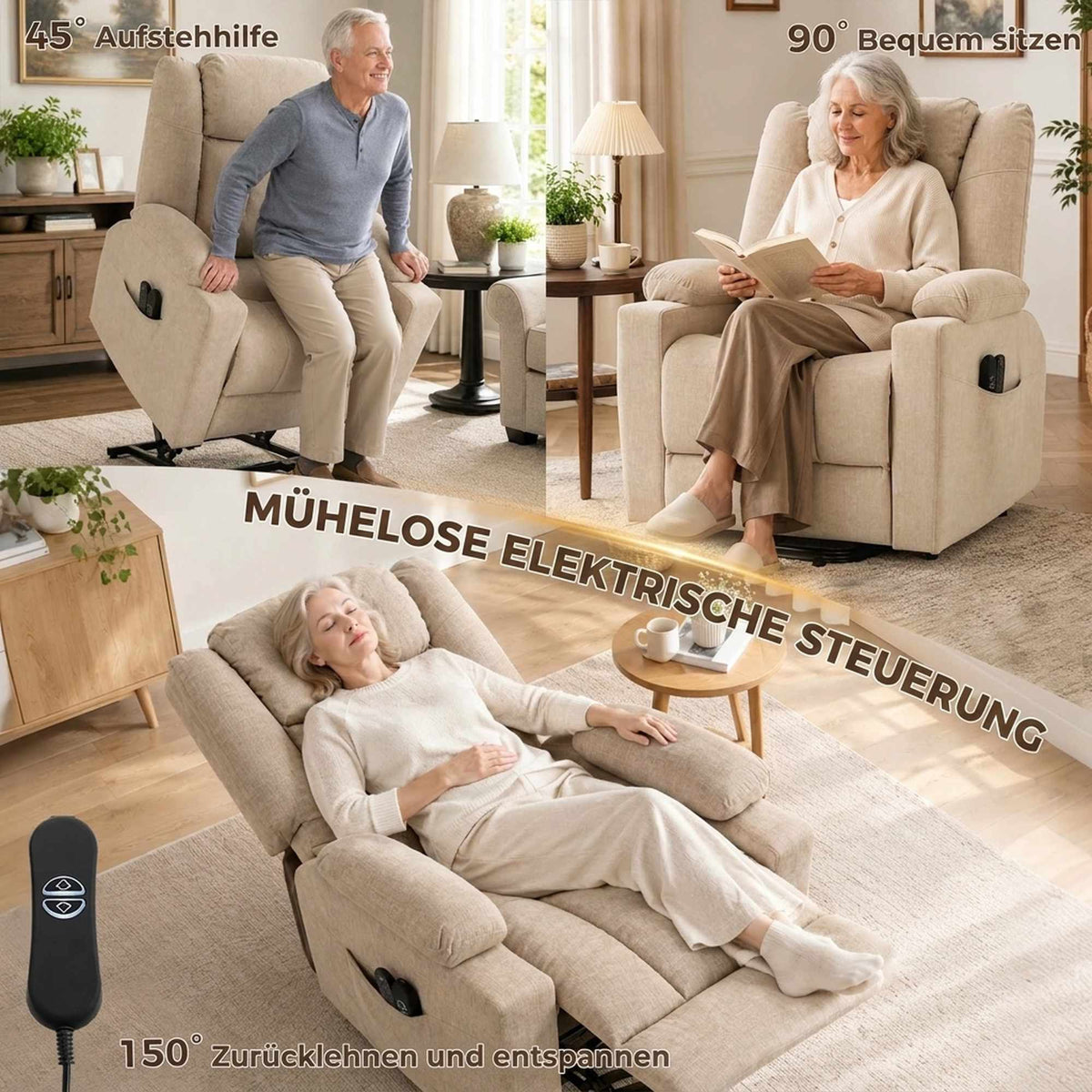 Electric Recliner with Massage & Heat, Cream Velvet
