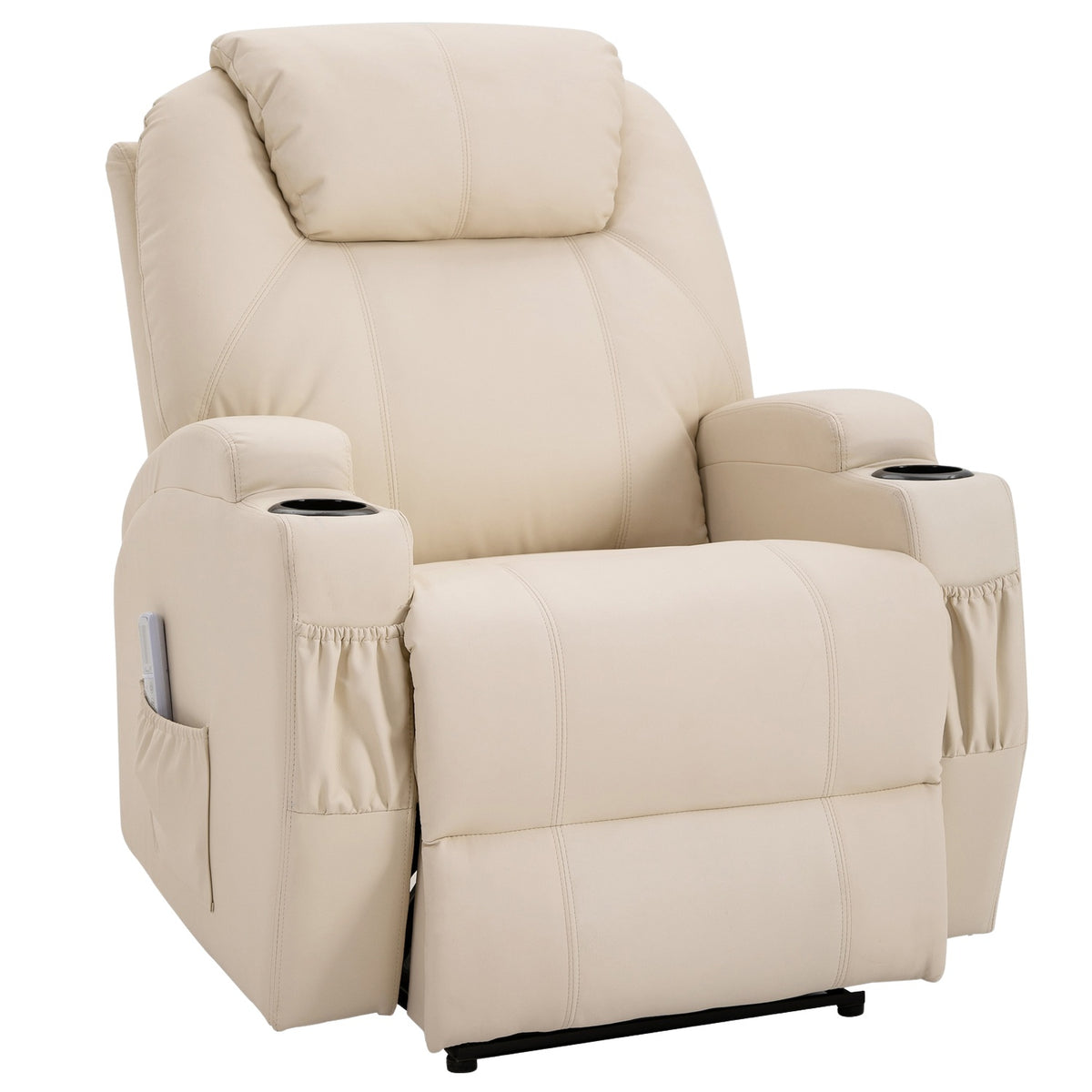 Electric Relaxation Chair Tv Chair Massage Chair Massage Function Reclining Function Faux Leather Wood Metal Foam Beige 82 X 97 X 110 Cm