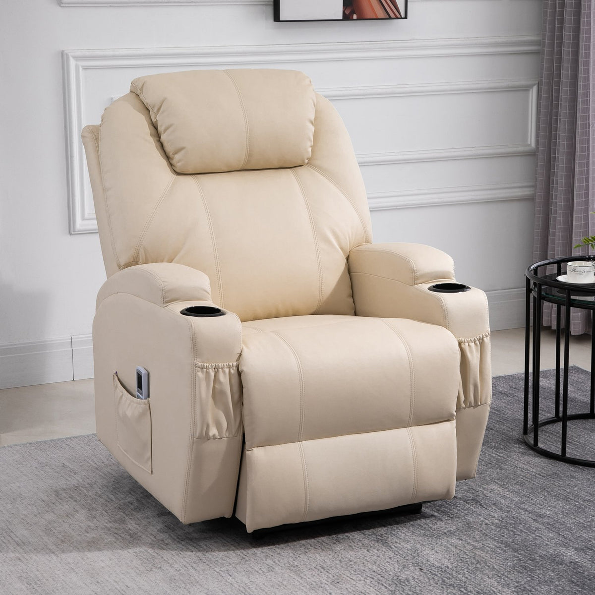 Electric Relaxation Chair Tv Chair Massage Chair Massage Function Reclining Function Faux Leather Wood Metal Foam Beige 82 X 97 X 110 Cm
