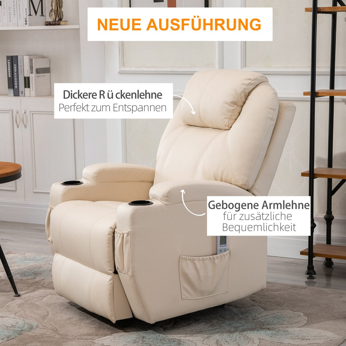 Electric Relaxation Chair Tv Chair Massage Chair Massage Function Reclining Function Faux Leather Wood Metal Foam Beige 82 X 97 X 110 Cm