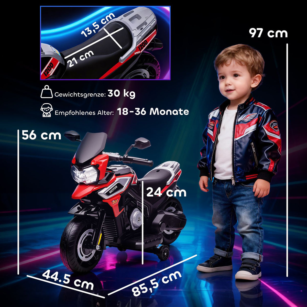 Electric Ride-On Motorcycle for Toddlers 18-36 Months, Red
