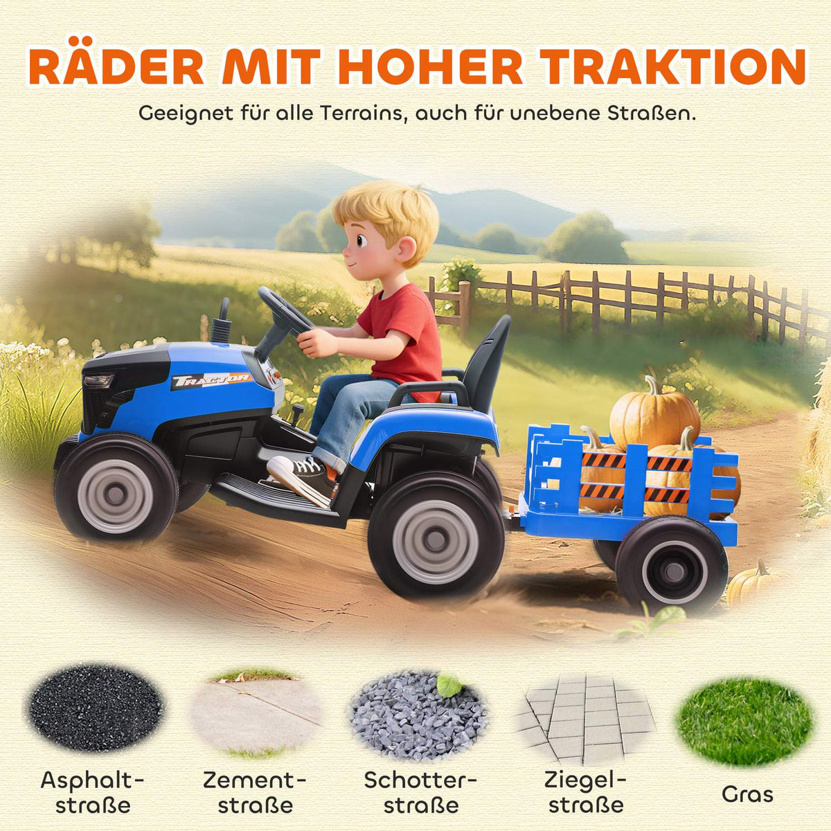 Electric Ride-On Tractor for Kids, Remote Control, Ages 3-8, Blue