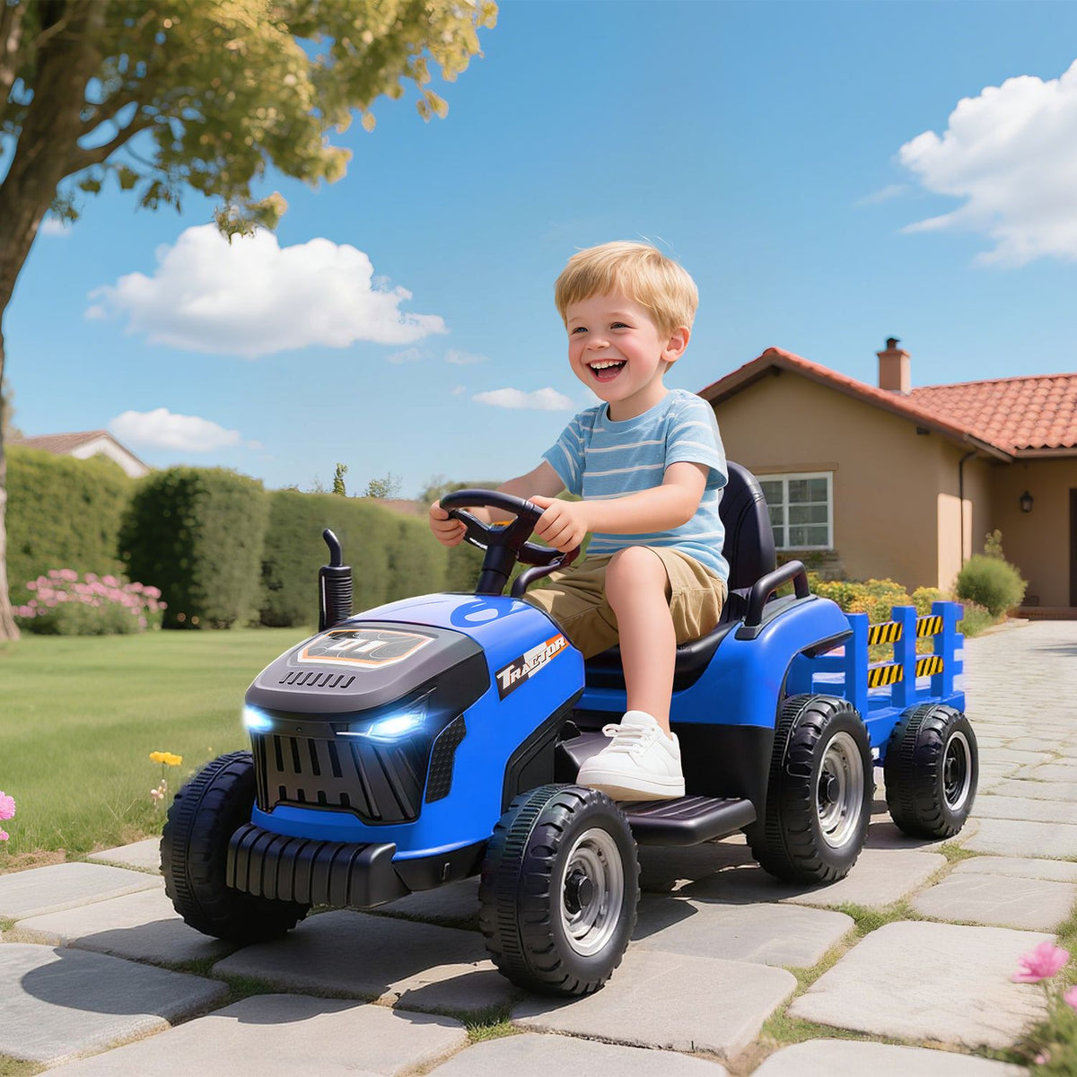 Electric Ride-On Tractor for Kids, Remote Control, Ages 3-8, Blue