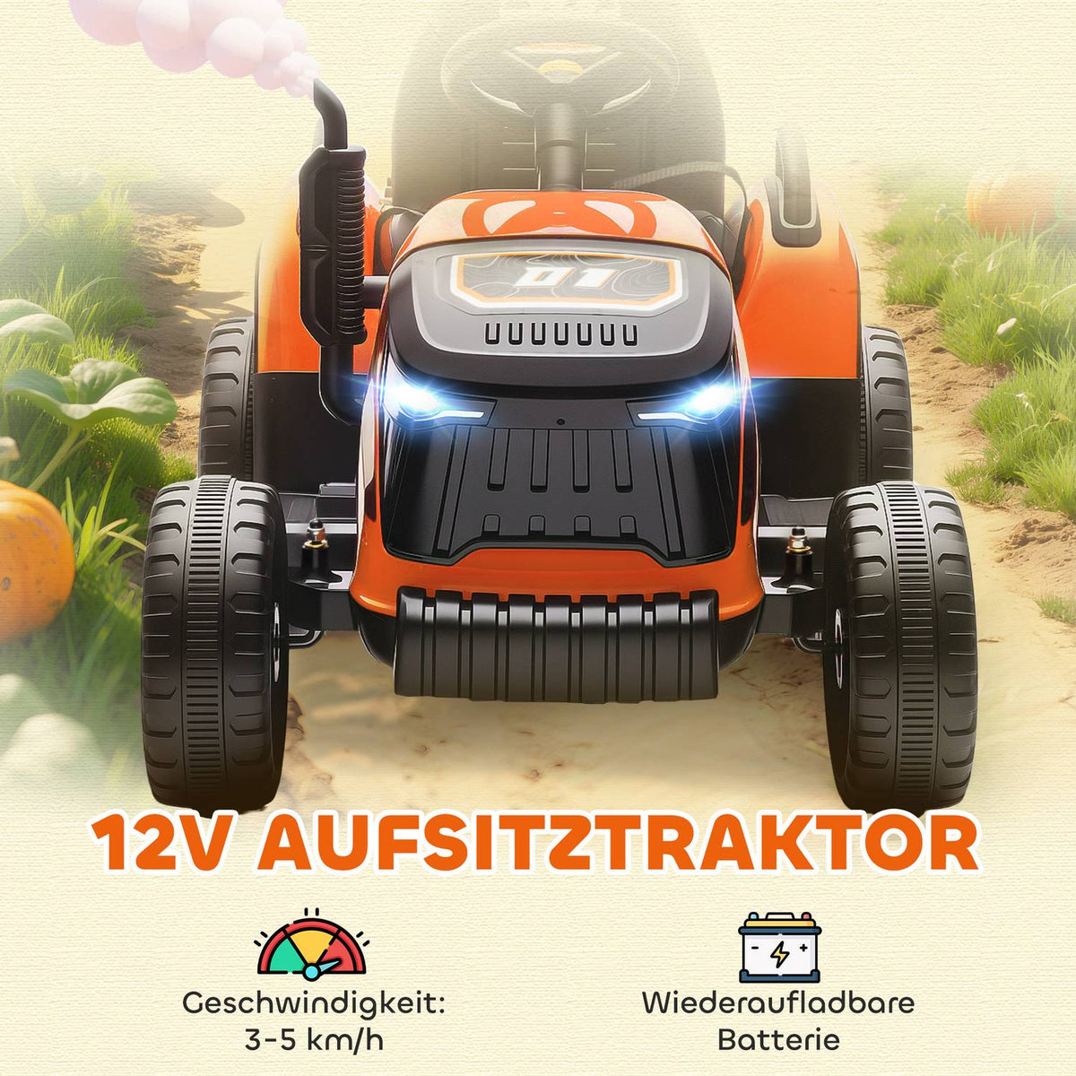 Electric Ride-On Tractor for Kids, Remote Control, Ages 3-8, Orange
