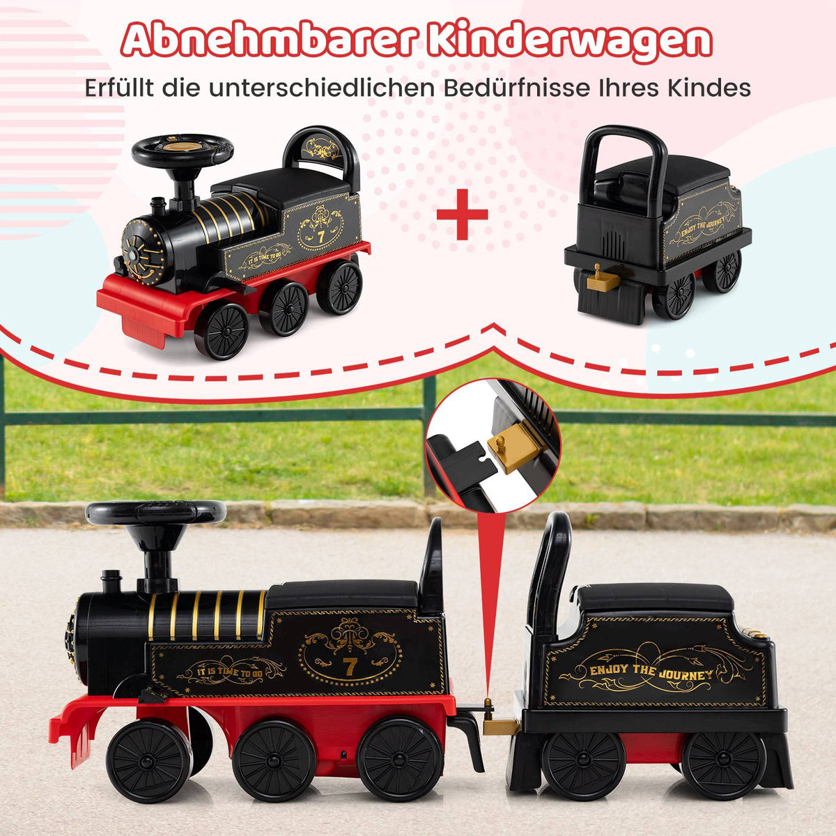 Electric Ride-On Train with Detachable Wagon, 6V, Black