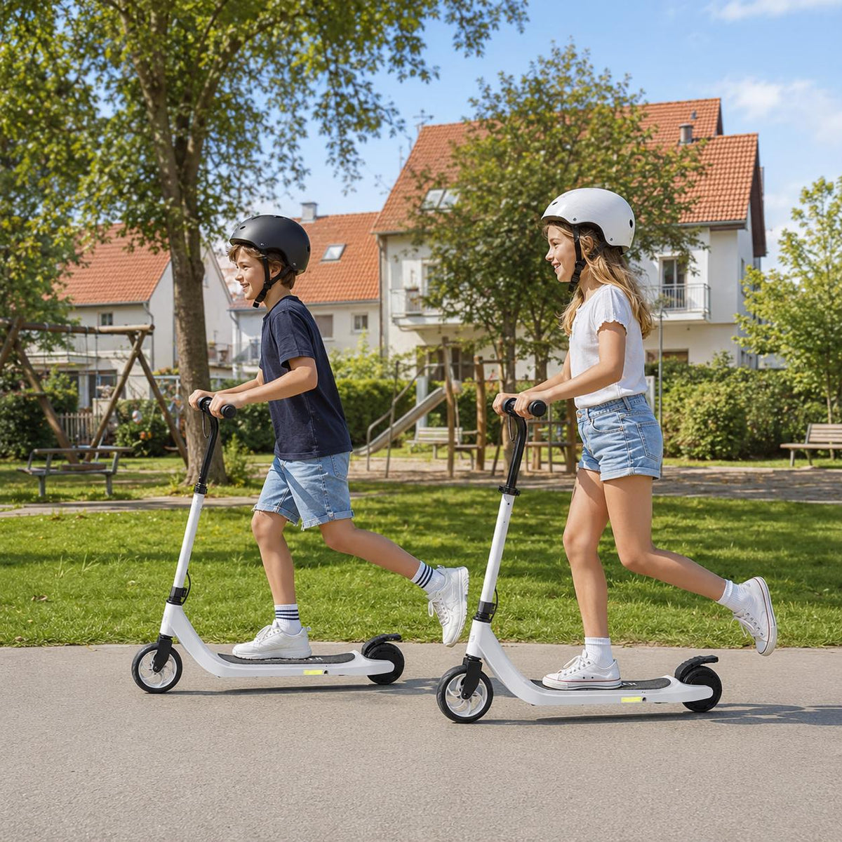 Electric Scooter for Kids, 6 km Range, Black & White