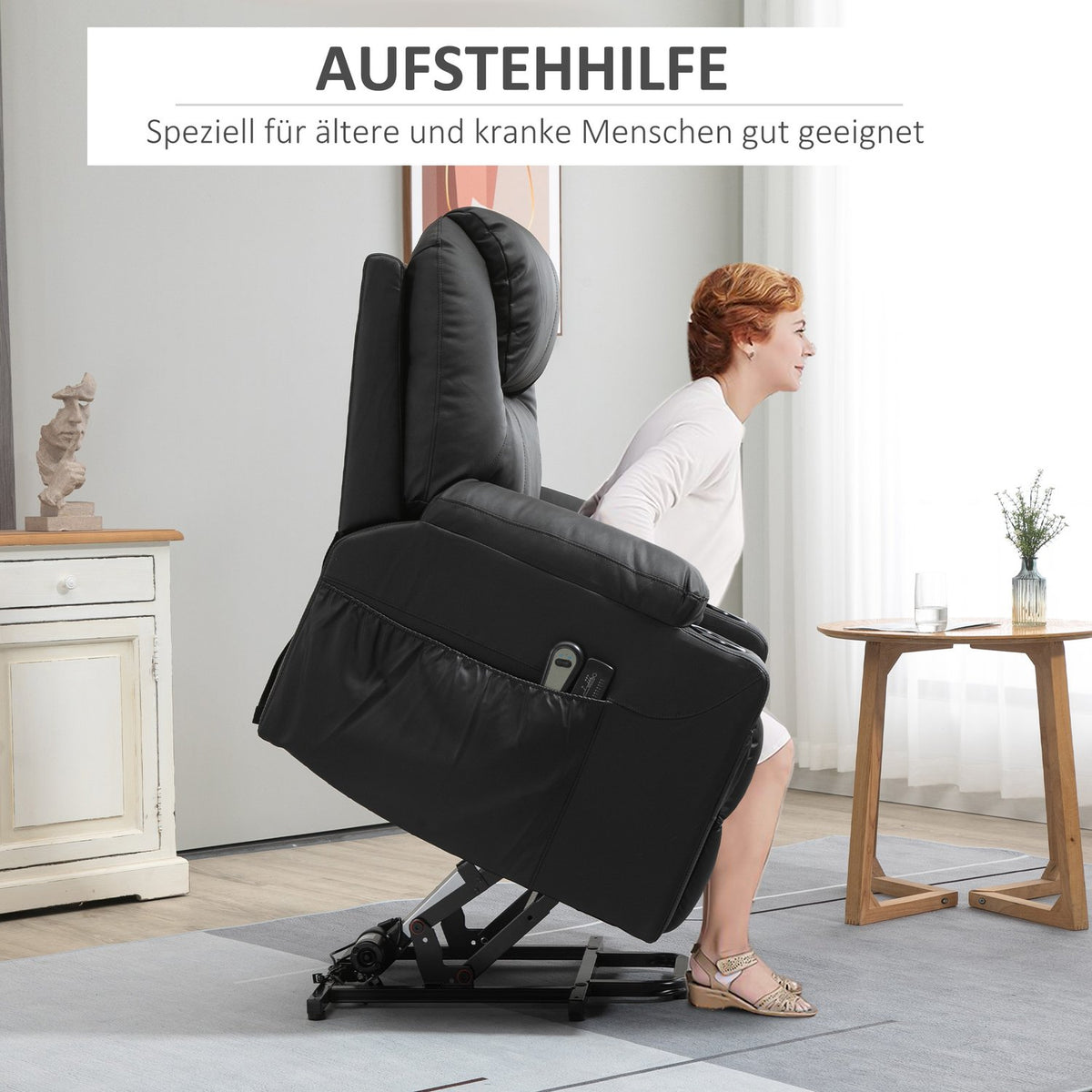 Electric Stand-Up Chair, Massage Chair With Stand-Up Aid, Relaxation Chair With Reclining Function, Tv Chair With Remote Control, Side Pockets, Pu