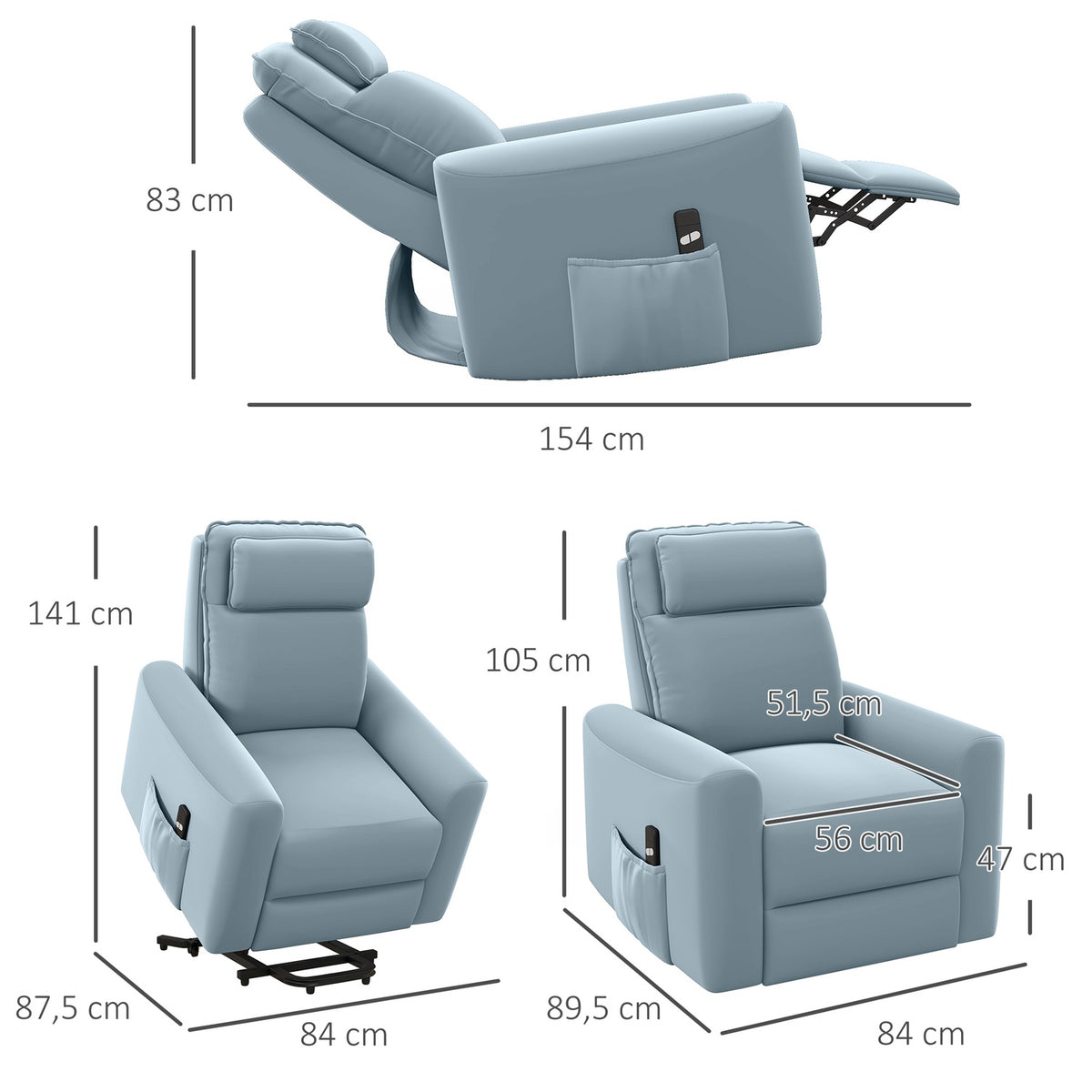 Electric Stand-Up Chair, Relaxation Chair With Stand-Up Aid, Tv Chair With Reclining Function, Remote Control, Padded, Side Pocket, Velvet