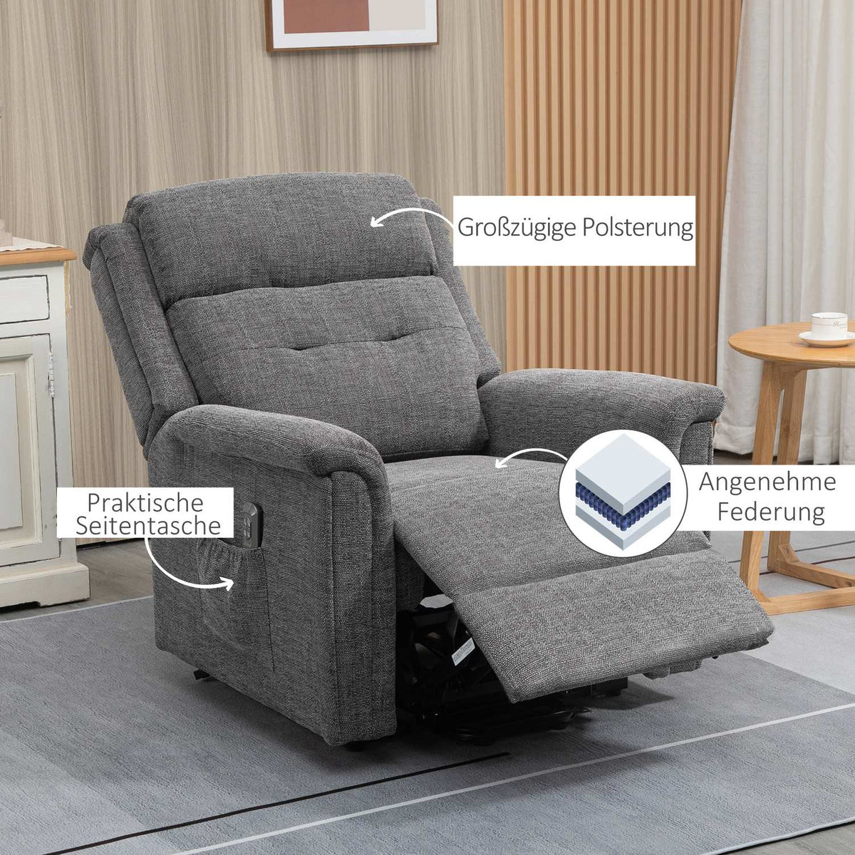 Electric Stand-Up Chair, Tv Chair, Relaxation Chair With Reclining Function, Senior Chair With Remote Control, Load Capacity Up To 170 Kg, Gray, 89X96X108 Cm