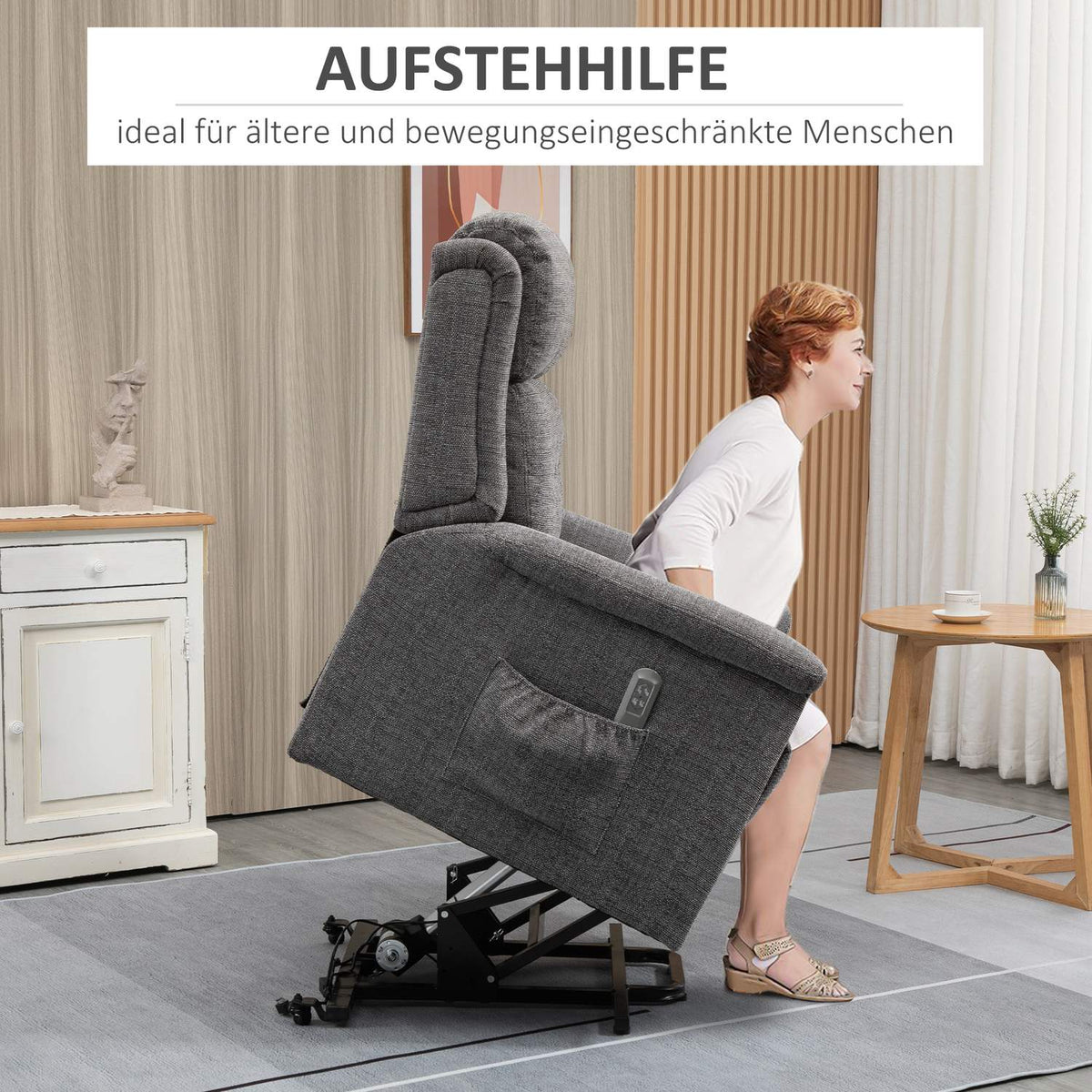 Electric Stand-Up Chair, Tv Chair, Relaxation Chair With Reclining Function, Senior Chair With Remote Control, Load Capacity Up To 170 Kg, Gray, 89X96X108 Cm