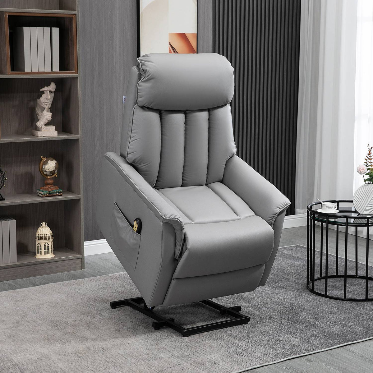Electric Stand-Up Chair Upholstered Tv Chair Relaxation Chair With Stand-Up Aid, Reclining Function, Tv Chair With Remote Control, Side Pocket, Microfiber Fabric, Gray