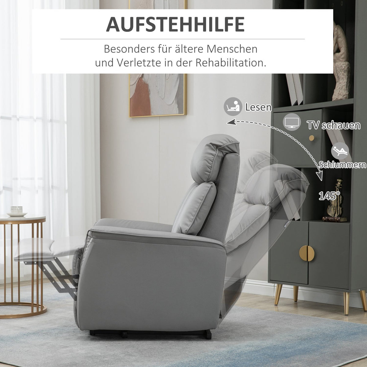 Electric Stand-Up Chair Upholstered Tv Chair Relaxation Chair With Stand-Up Aid, Reclining Function, Tv Chair With Remote Control, Side Pocket, Microfiber Fabric, Gray