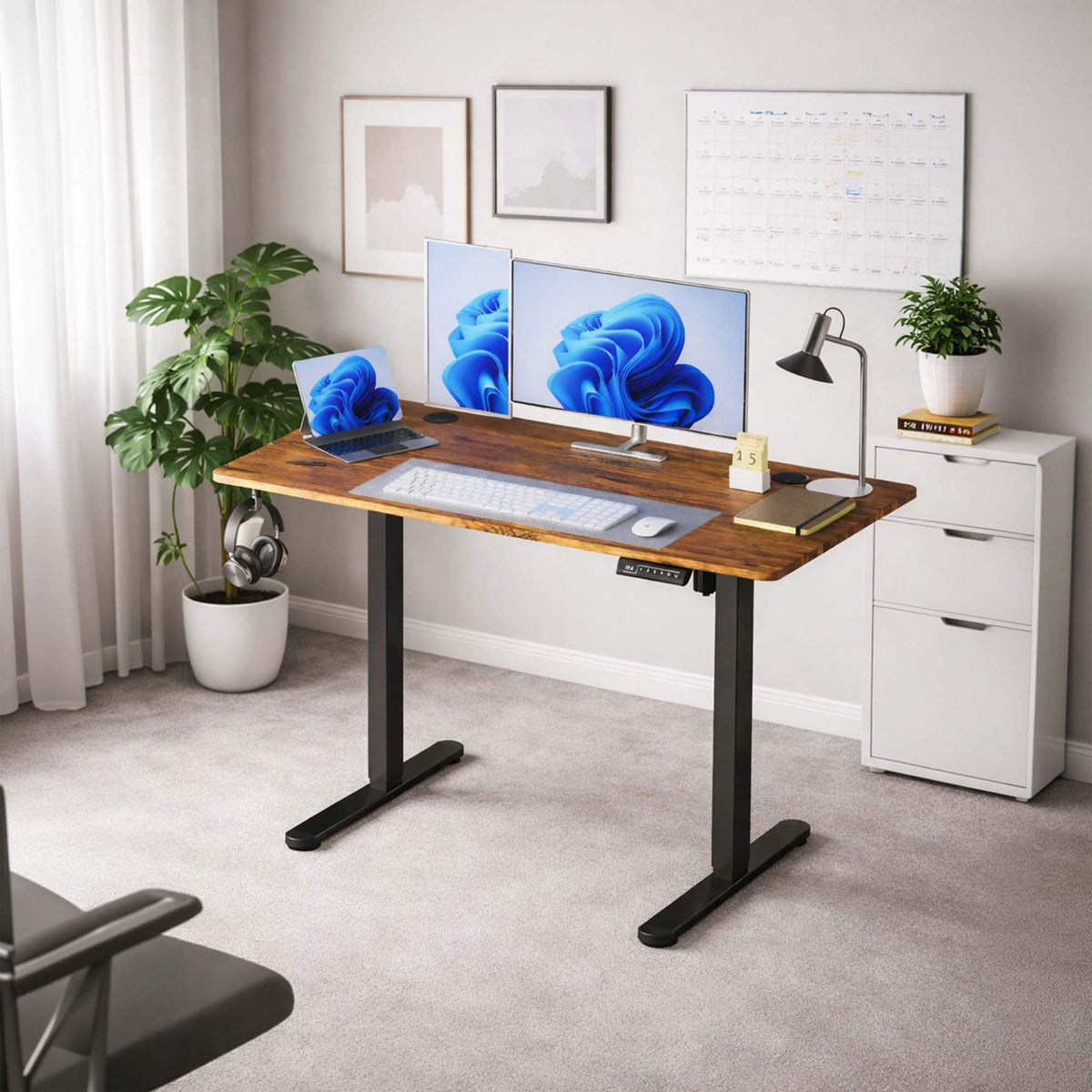 Electric Standing Desk – Wood-Effect Top, Memory