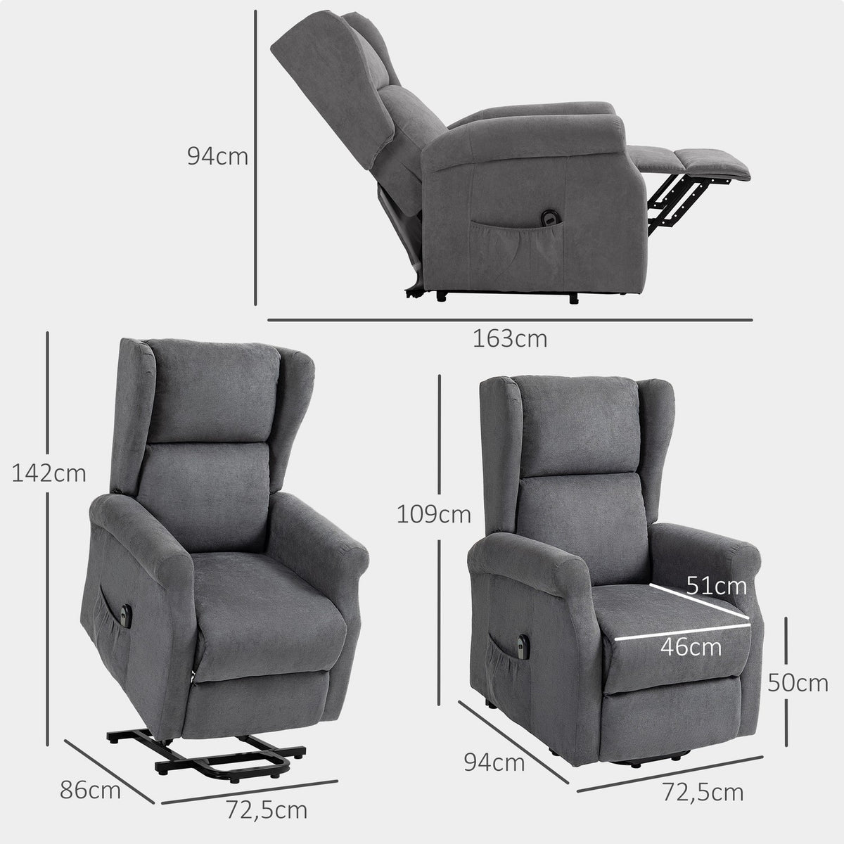 Electric TV armchair with stand-up aid, relaxation armchair with reclining function, linen look, TV armchair with side pocket, remote control