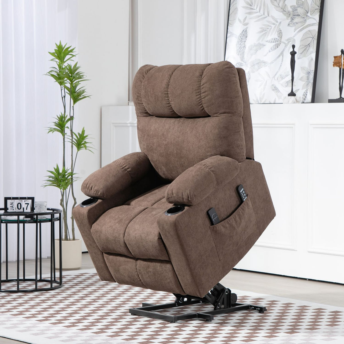 Electric TV chair with stand-up aid, relaxation chair with reclining function, heat and massage function, TV chair with spring system