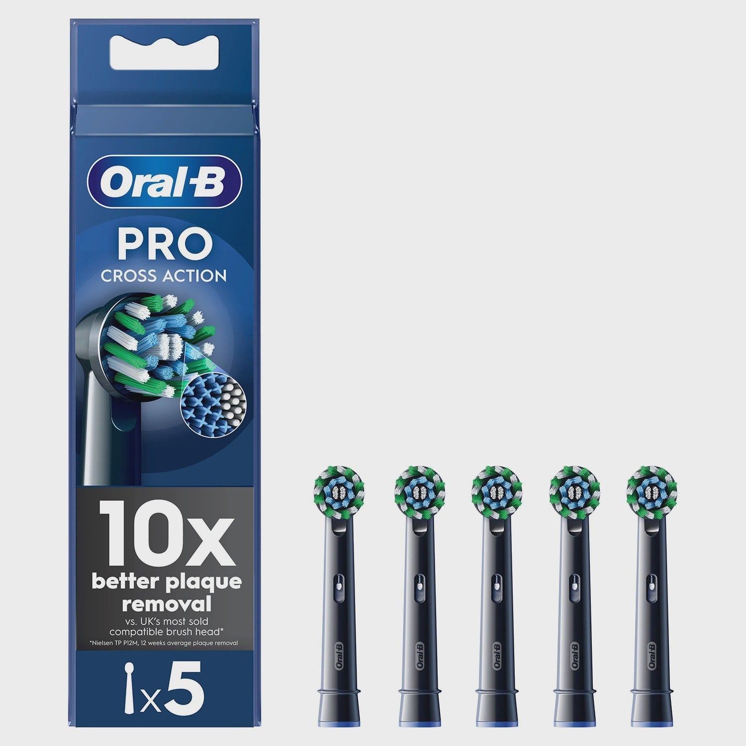 Electric Toothbrush Heads, Cross Action, Black, 5-Pack