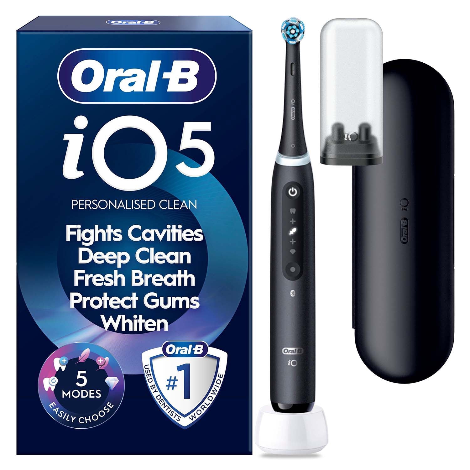 Electric Toothbrush with Travel Case, 5 Modes, Black