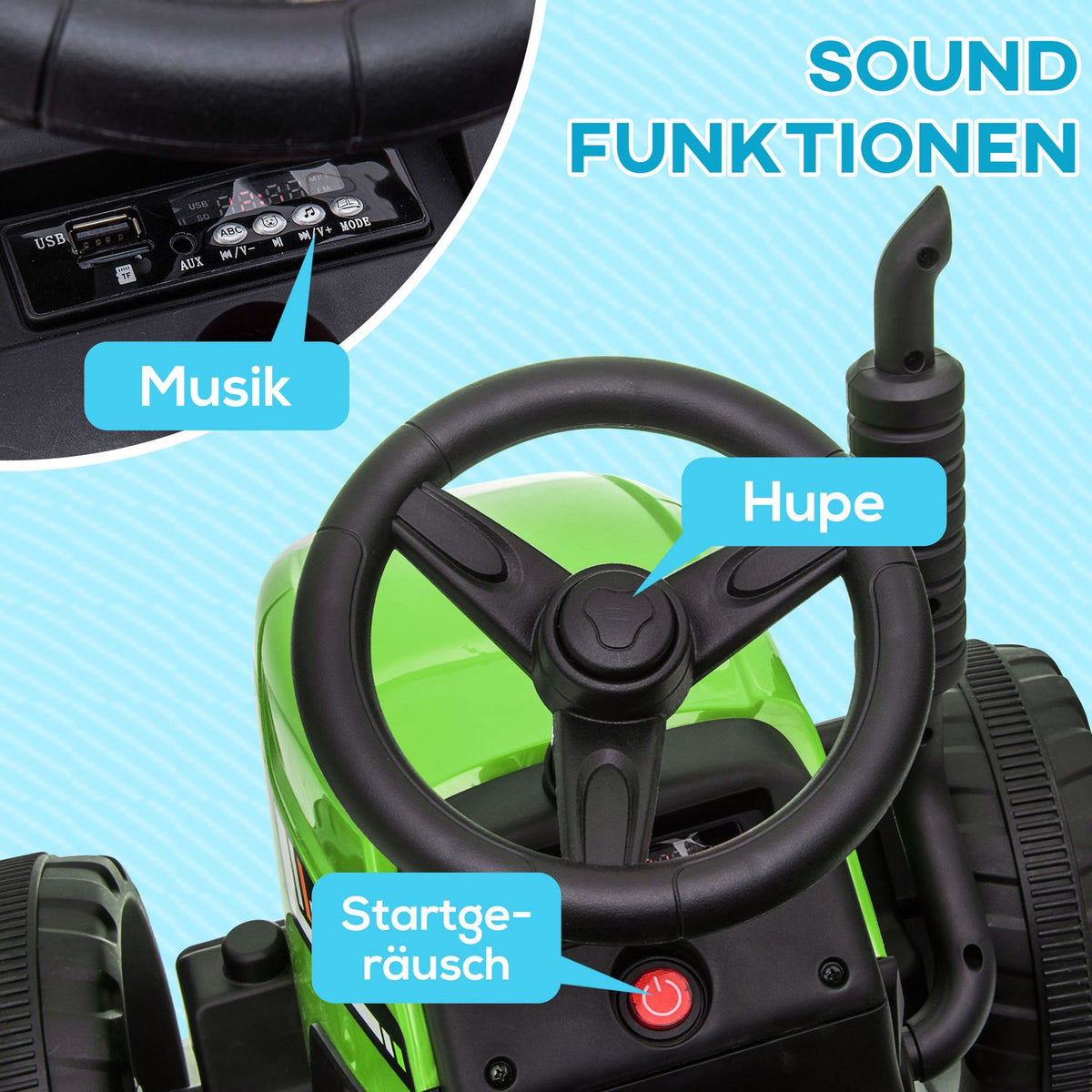 Electric Tractor With Trailer, Children'S Electric Car With Remote Control, Children'S Ride-On Tractor With Mp3 Function, Headlight