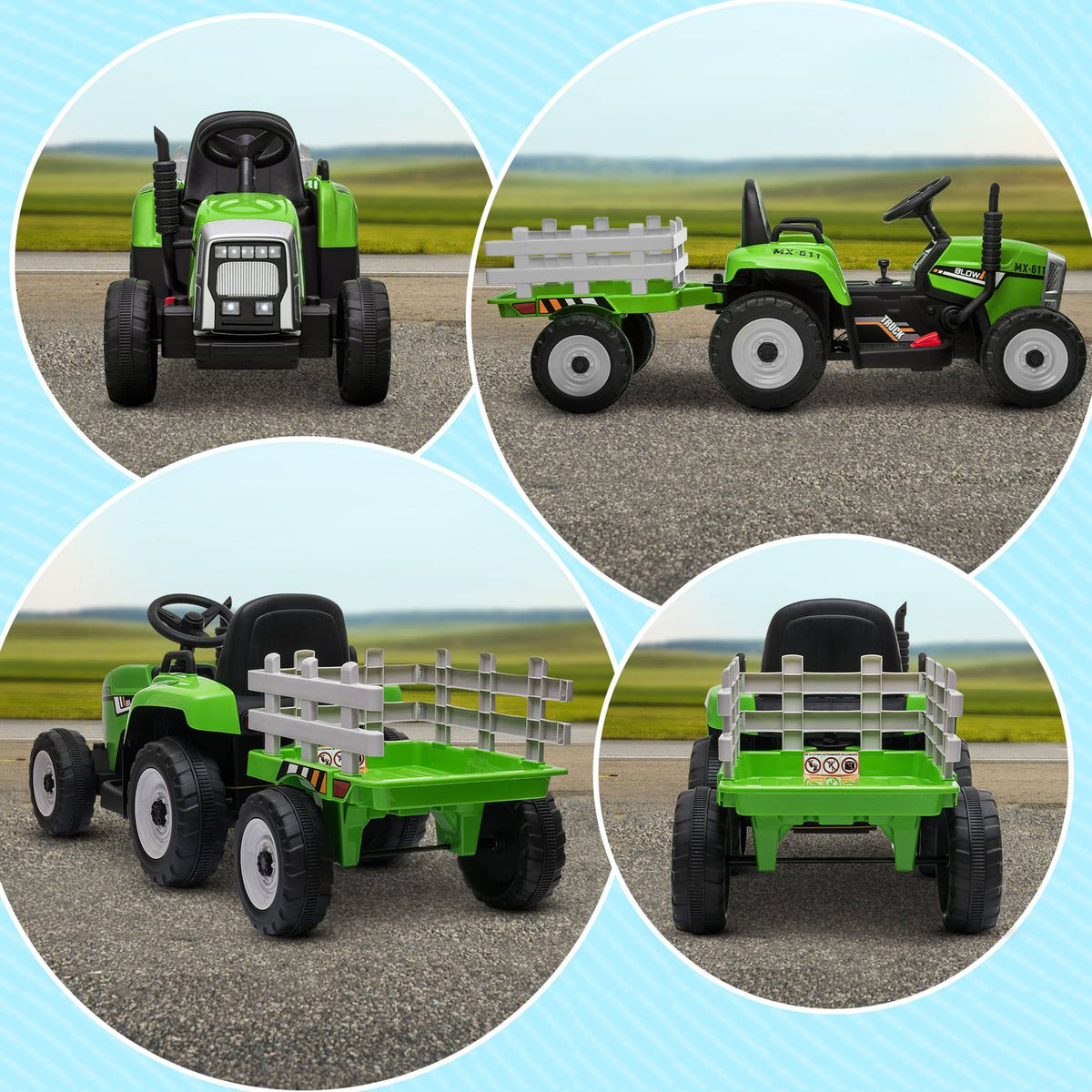 Electric Tractor With Trailer, Children'S Electric Car With Remote Control, Children'S Ride-On Tractor With Mp3 Function, Headlight