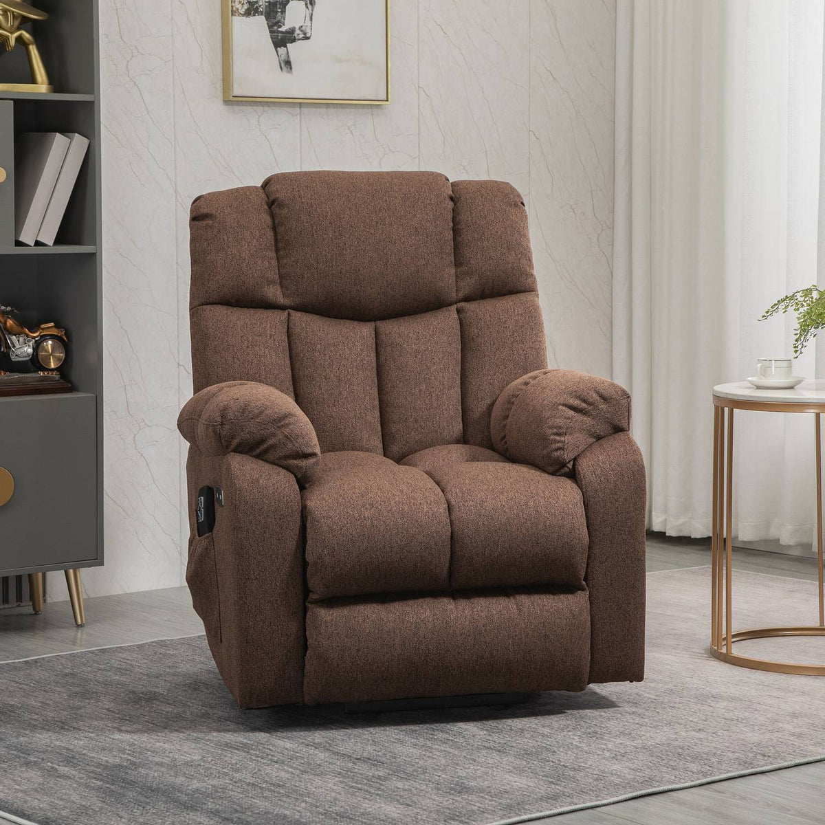 Electric Tv Chair With Stand Up Relax Chair With Remote Control With Power Cord 58W Brown Steel Polyester 92 X 95 X 107 Cm
