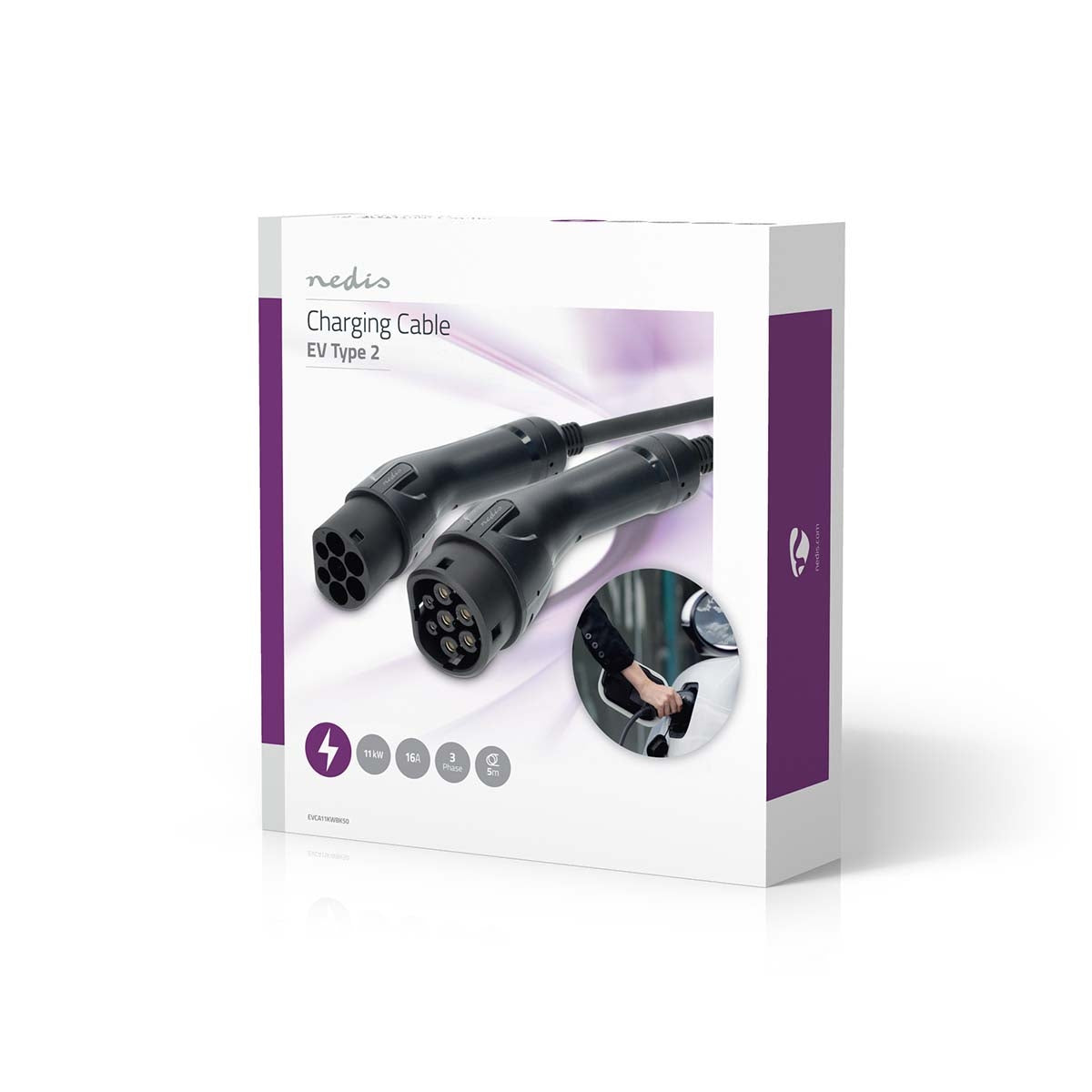 Electric Vehicle Cable | Cable Type 2 | 16 A | 11000 W | 3-Phases | 5.00 m | Black | Gift Box