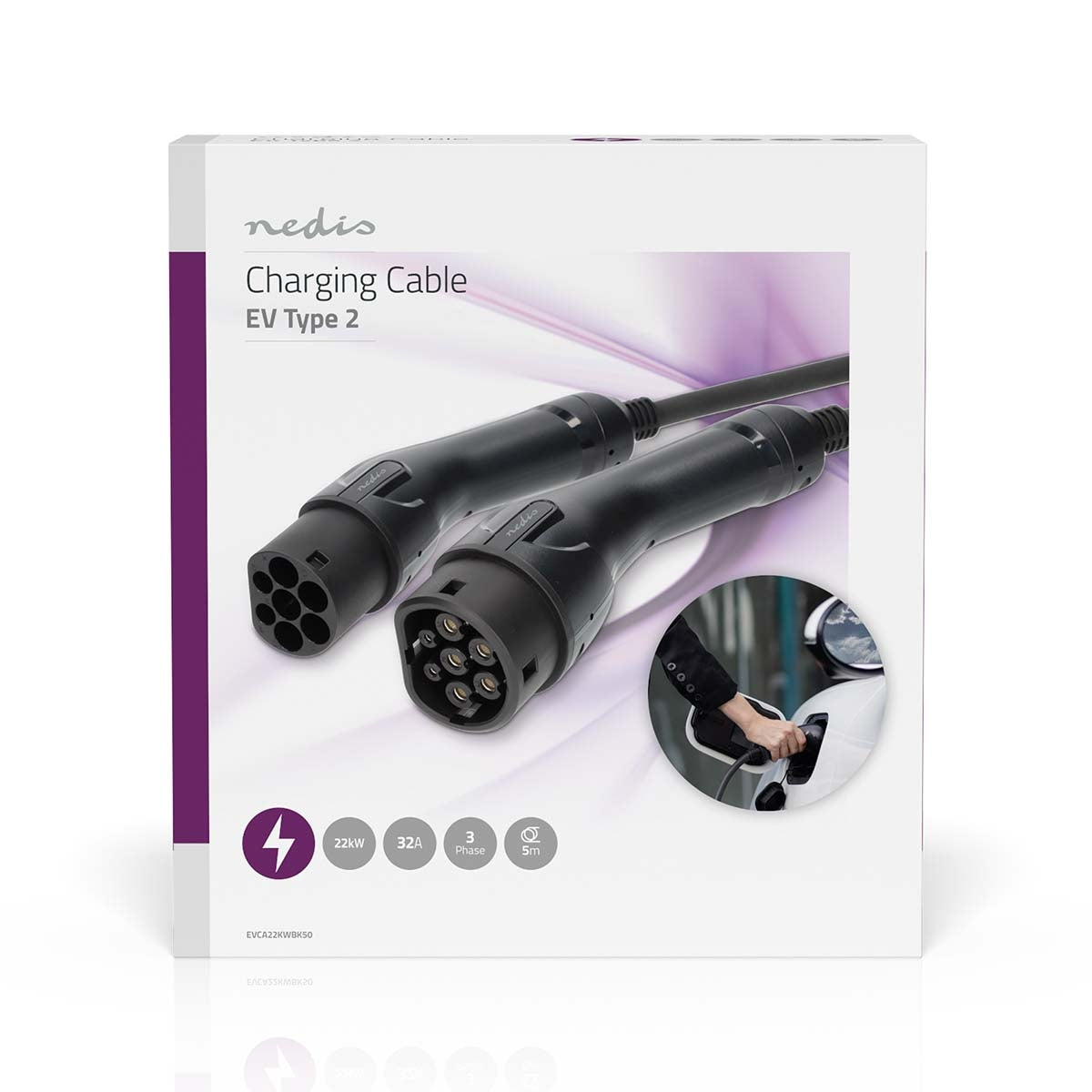 Electric Vehicle Cable | Cable Type 2 | 32 A | 22000 W | 3-Phases | 5.00 m | Black | Gift Box