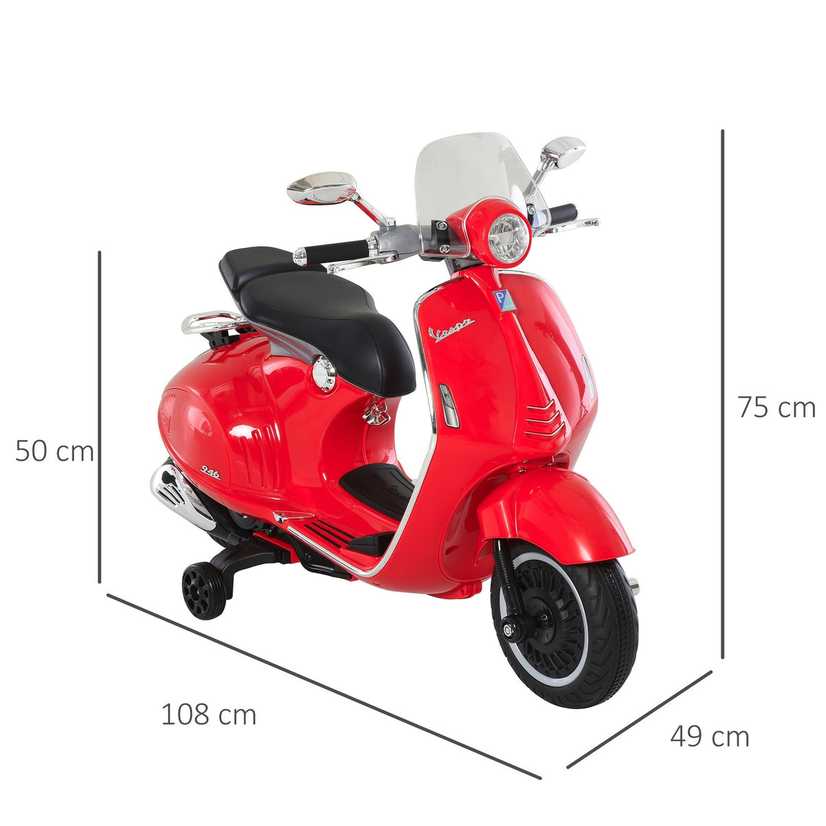 Electric Vehicle, Children'S Vehicle, Children'S Motorcycle, Electric Motorcycle With Mp3 Music Lighting, 3-6 Years, Pp, Red, 108 X 49 X 75 Cm