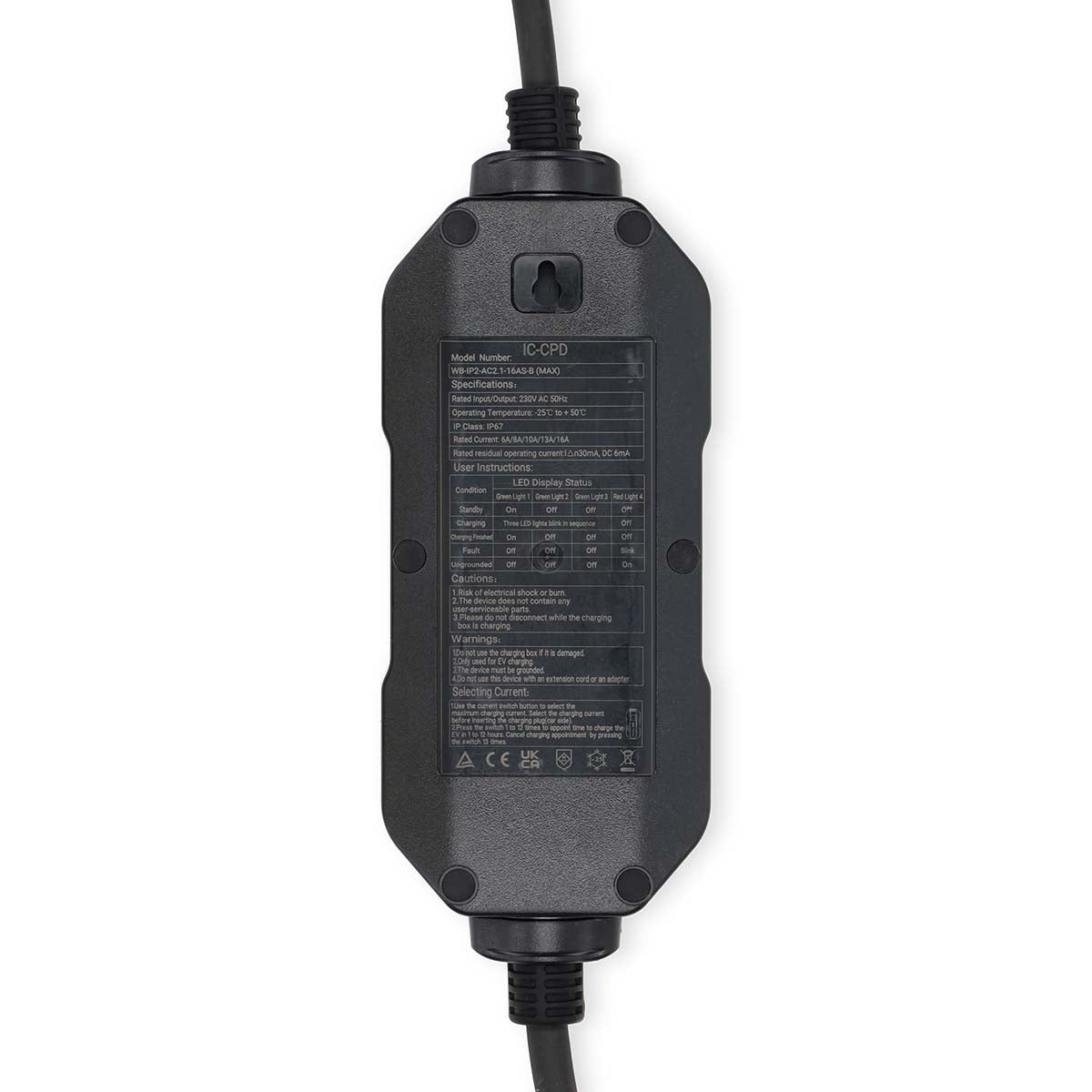 Electric Vehicle Portable Charger | AT-N05V3V3-F 3G1.5 | 1380 / 2300 / 3680 W | 6 / 8 / 10 / 13 / 16 A | 1 Phase | 5.00 m | Black | Gift Box