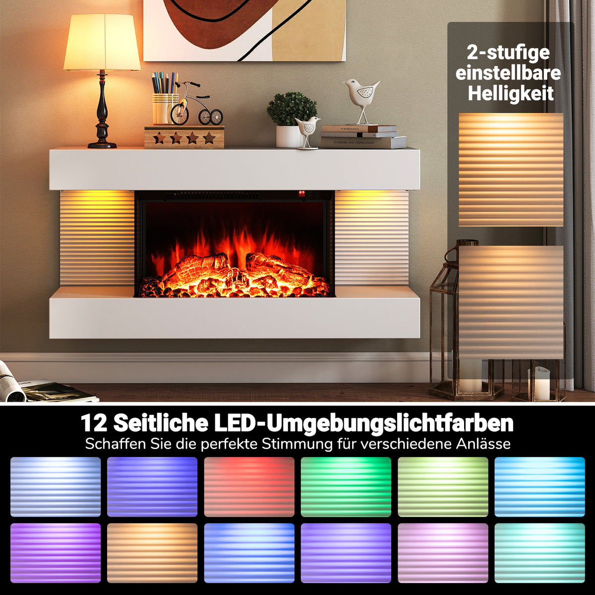 Electric Wall Fireplace with Heater & LED Lights