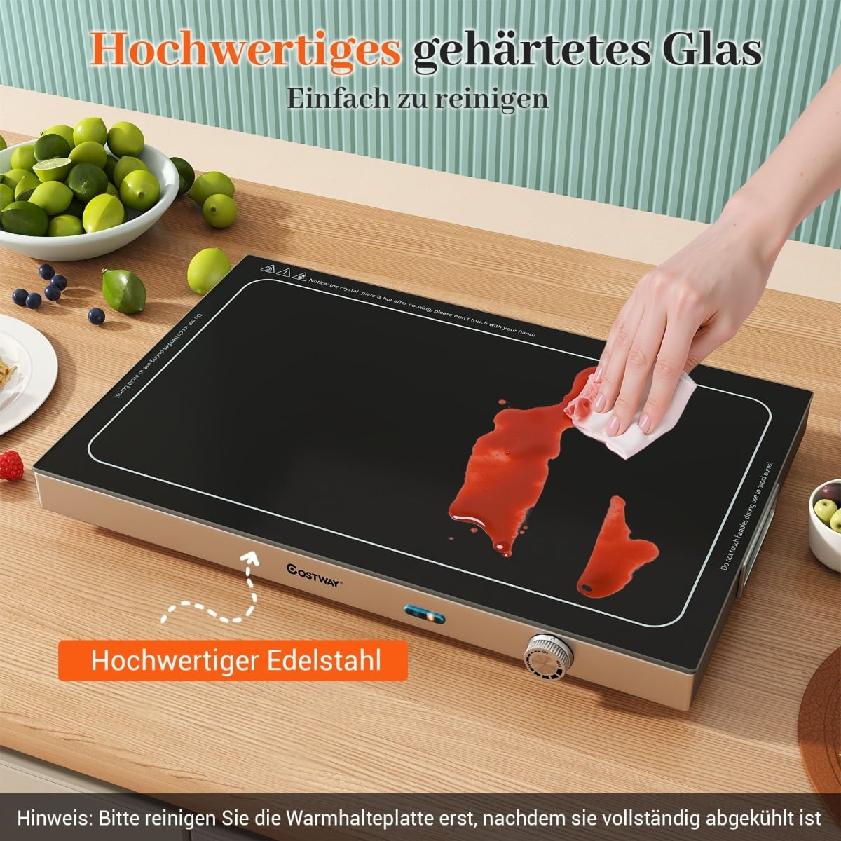 Electric Warming Tray, Adjustable Temp, 50x29 cm Glass