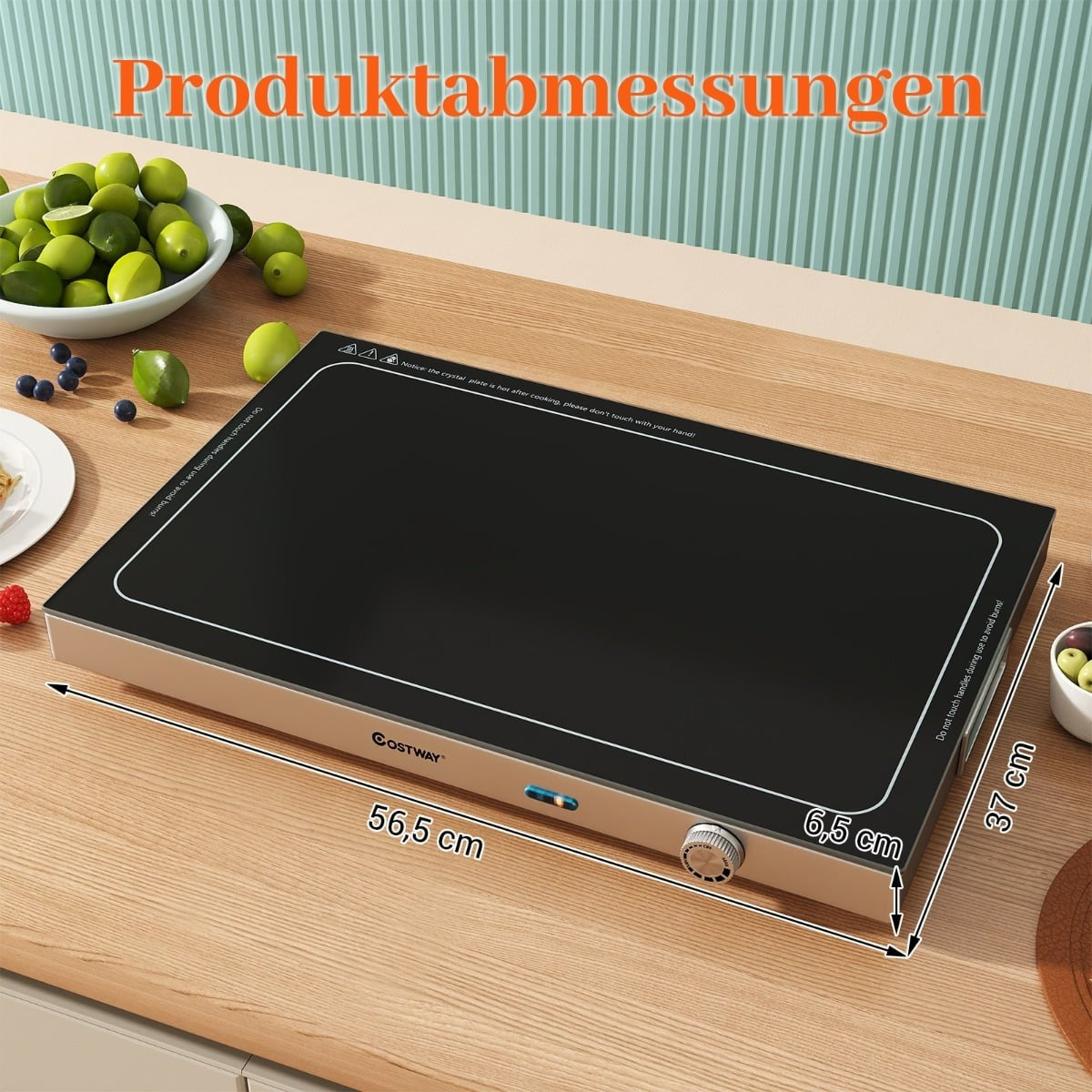 Electric Warming Tray, Adjustable Temp, 50x29 cm Glass