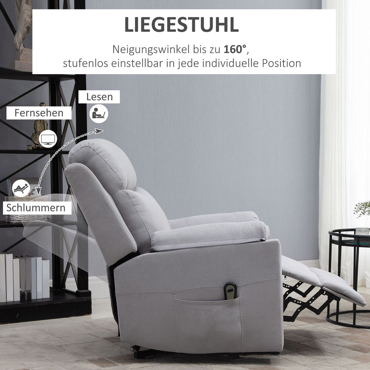 Electric armchair with stand-up aid stand-up chair for seniors reclining function linen touch light gray 83 x 89 x 102 cm