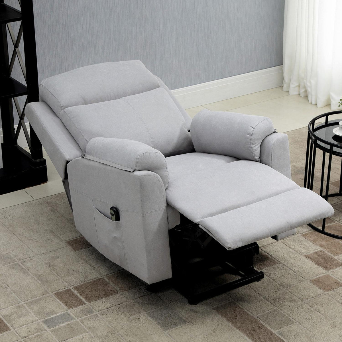 Electric armchair with stand-up aid stand-up chair for seniors reclining function linen touch light gray 83 x 89 x 102 cm