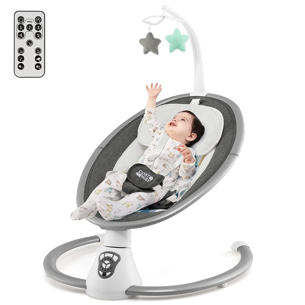 Electric baby swing baby rocker with 5 swing levels 65.5 x 71.5 x 76 cm gray