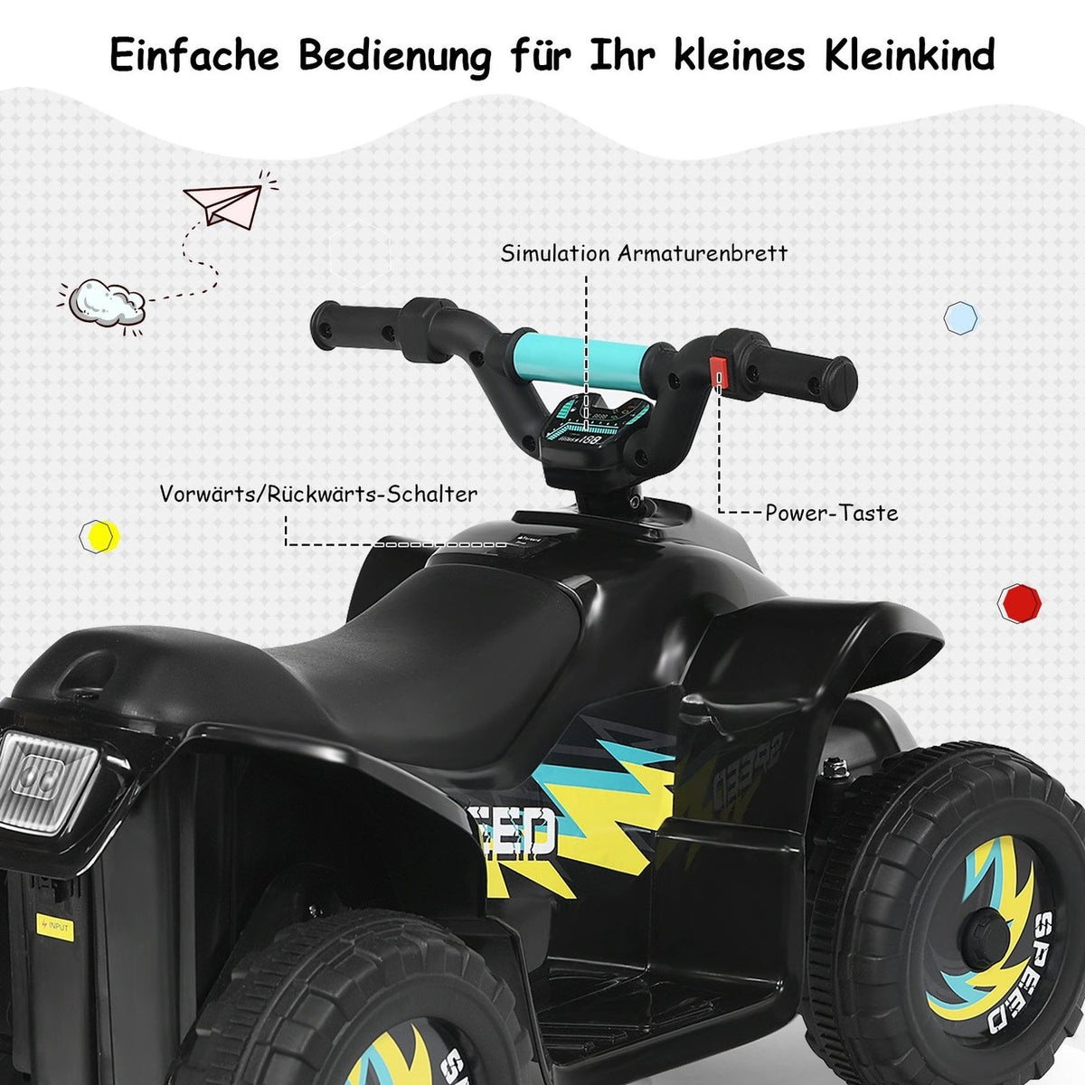 Electric car for children, electric children's quad, children's motorcycle, 73 x 40 x 44.5 cm, black