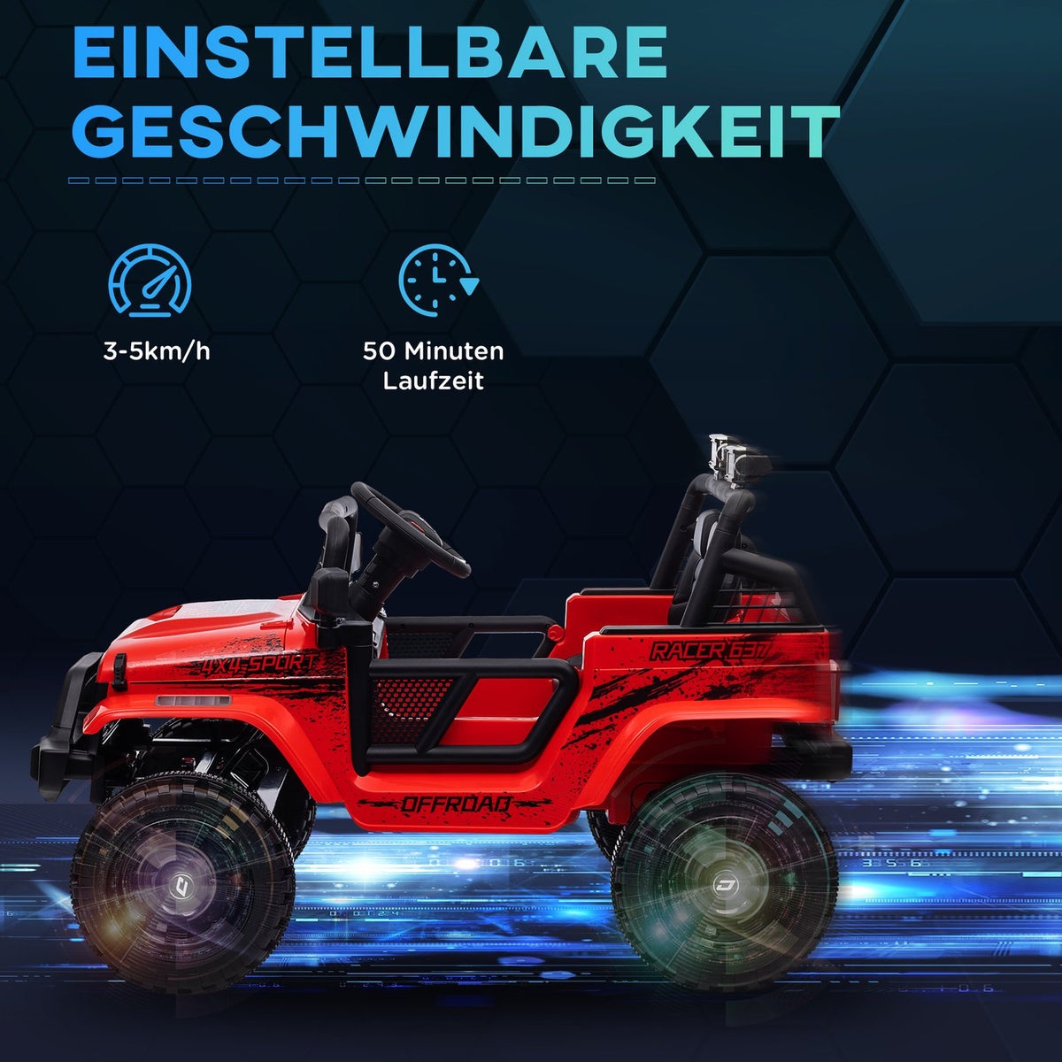 Electric children's car, 12 V 3-5 km/h off-road vehicle with music connection, children's vehicle with 2.4G remote control, headlight, horn, electric children's vehicle for children 3-6 years, red